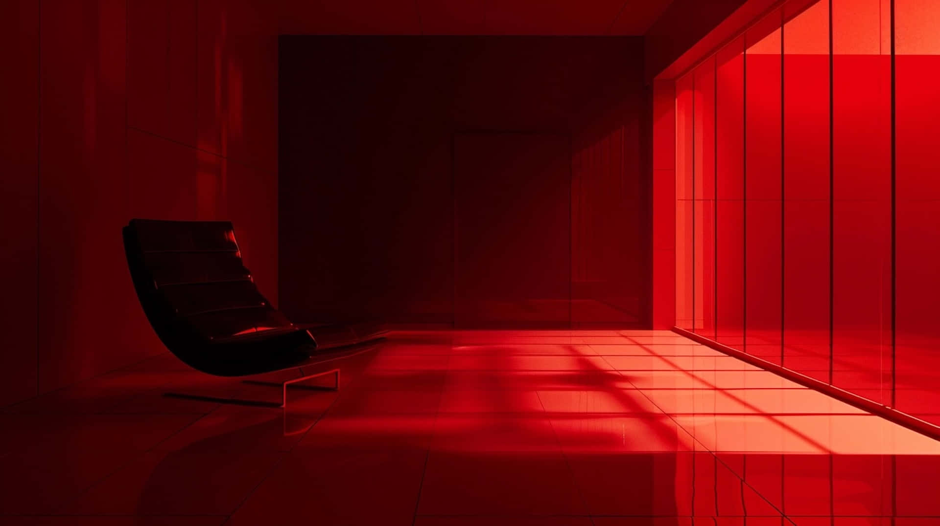 sleek black lounge chair, minimalist room, intense red light, Full HD Desktop Wallpaper