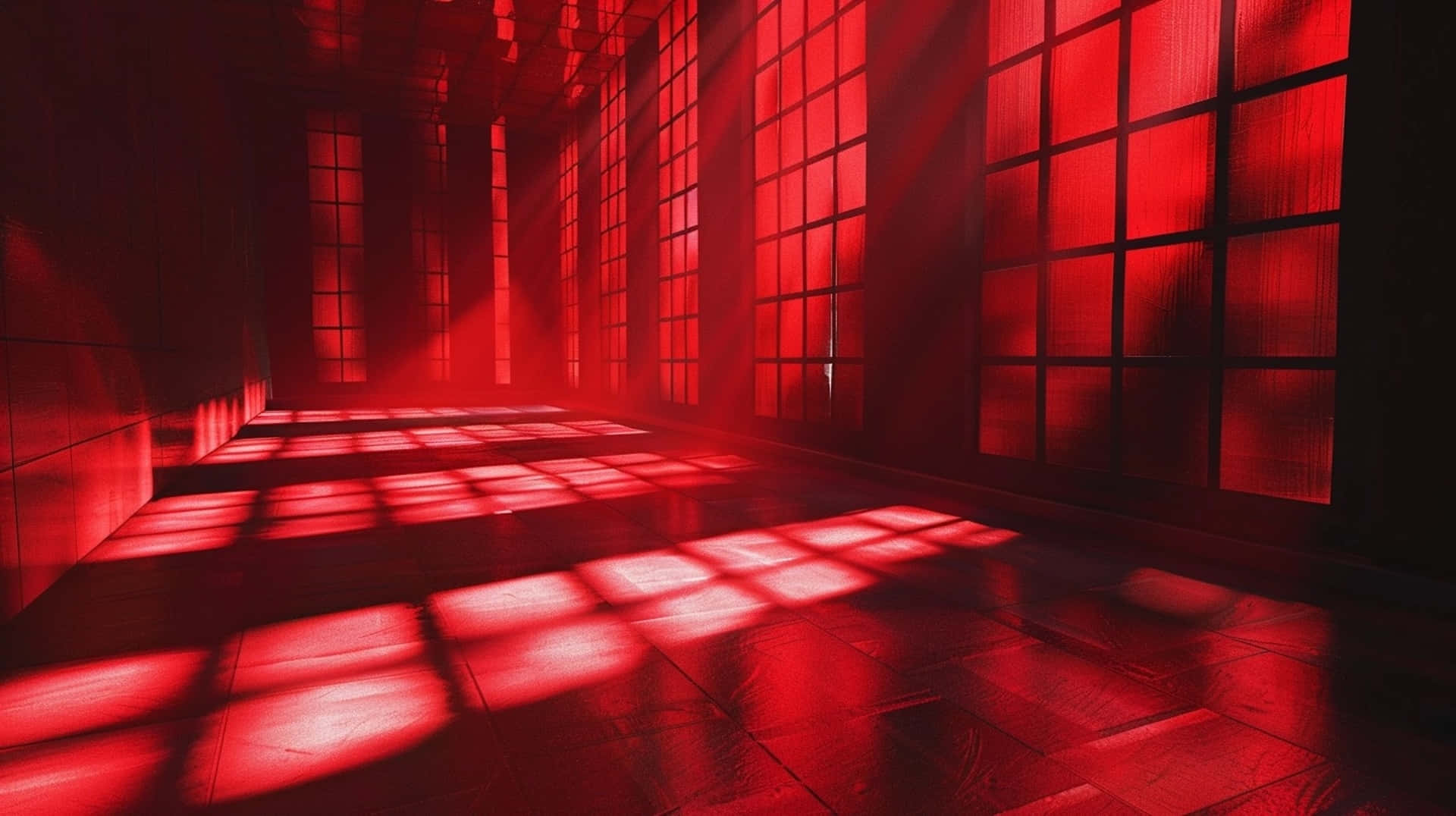 red-tinted windows, polished floor, geometric shadows, Full HD Desktop Wallpaper