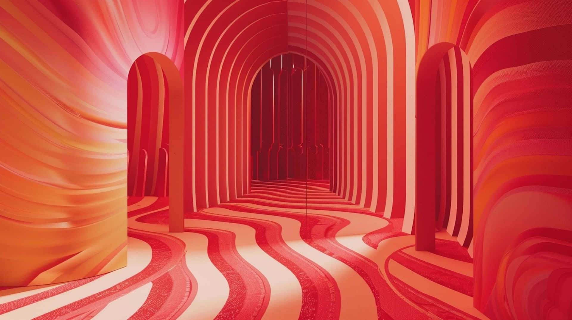 Red Y2k, surreal tunnel, flowing red and orange waves, Full HD Desktop Wallpaper