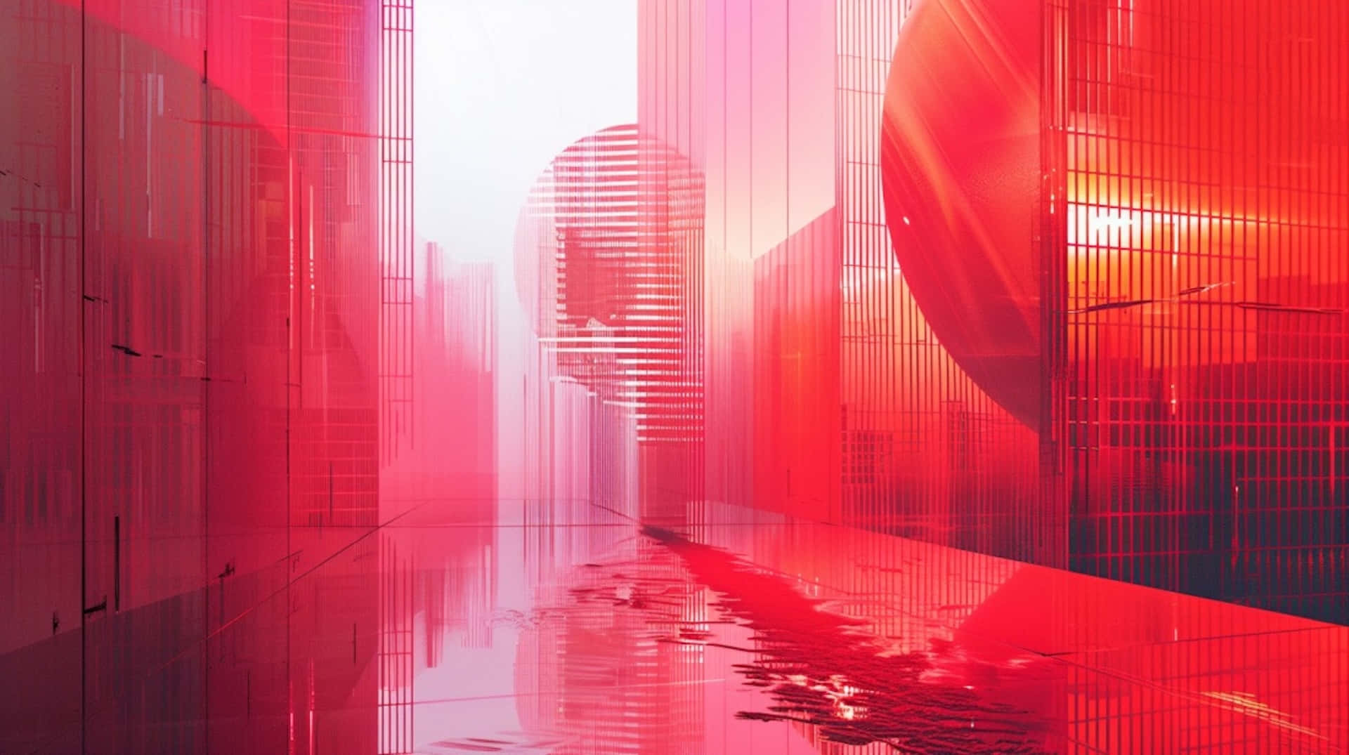 Red Y2k, futuristic cityscape, intense red light, Full HD Desktop Wallpaper