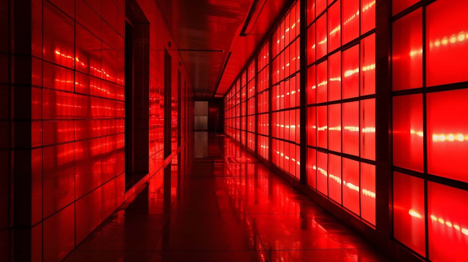 Red Y2k, futuristic hallway, intense red light, Full HD Desktop Wallpaper