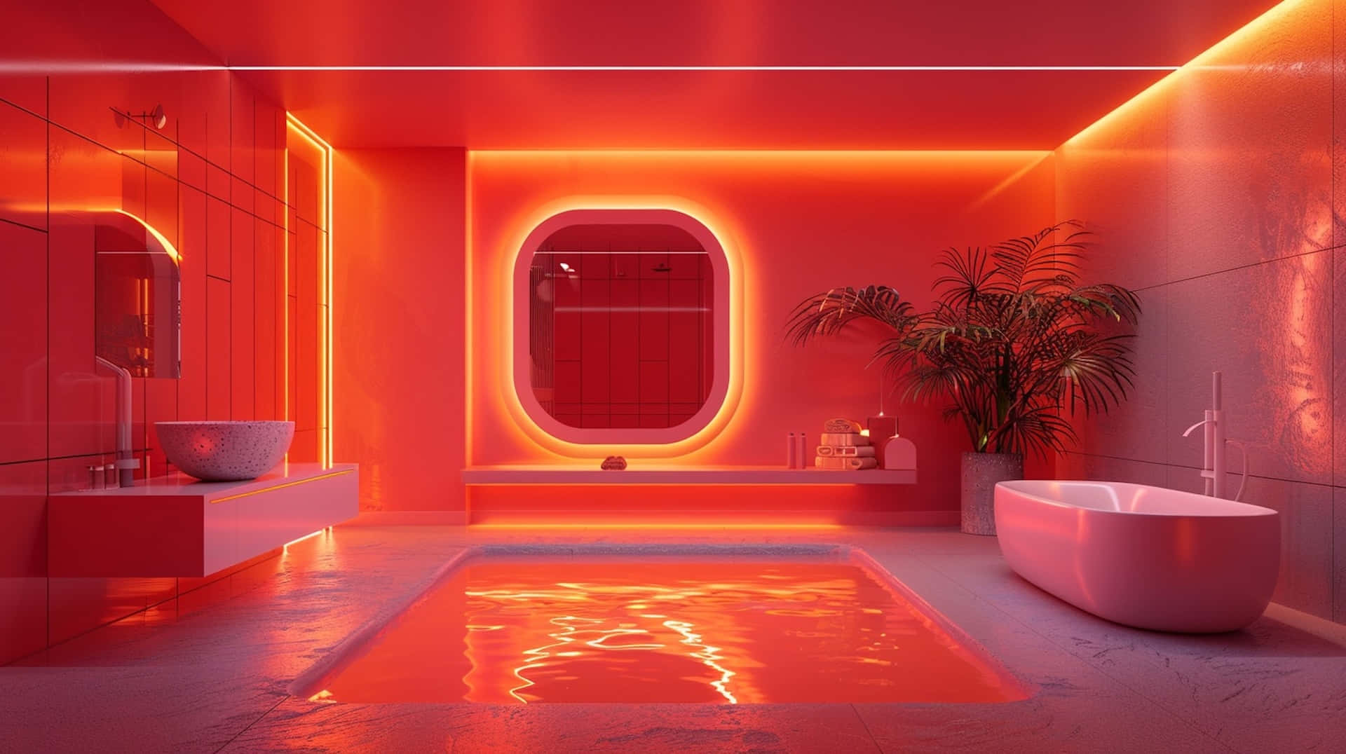 Red Y2k, neon lights, orange neon, Full HD Desktop Wallpaper