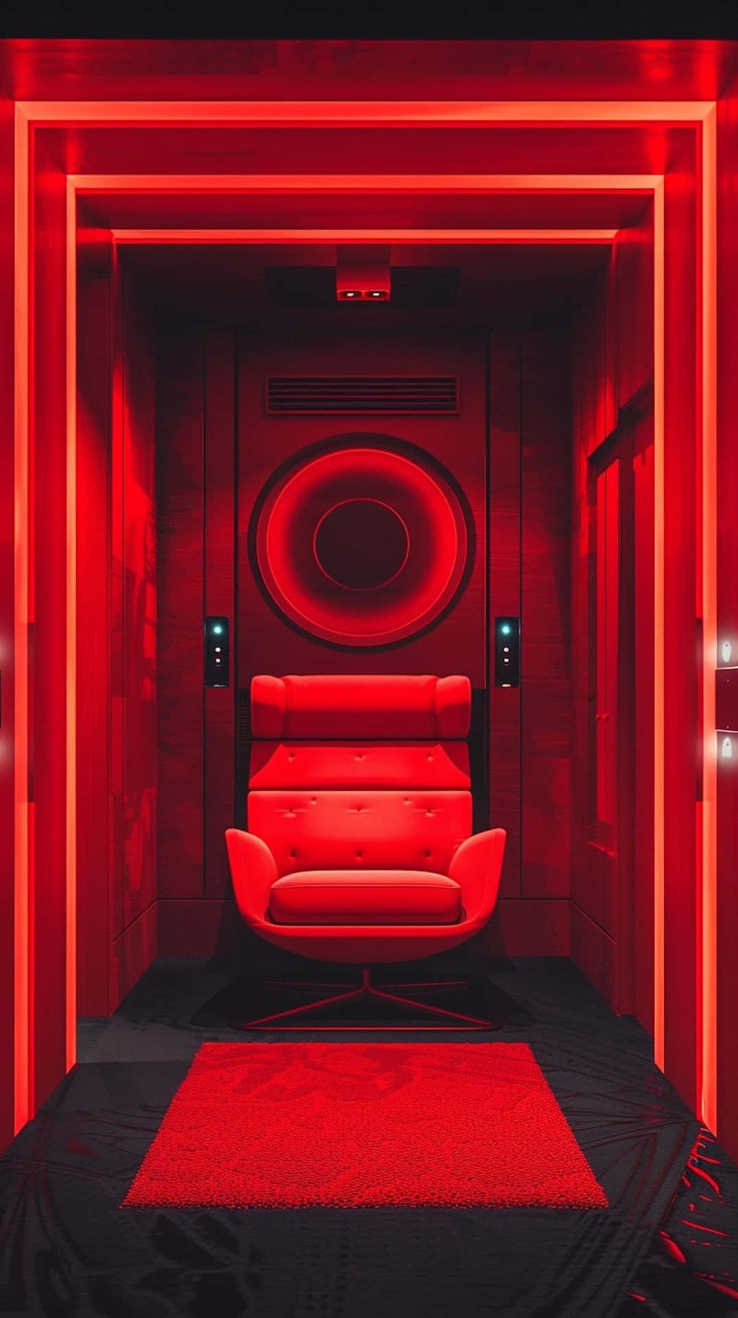 Red Futuristic Audio Room, Y2 K Style, luxurious red lounge chair, Full HD Phone Wallpaper