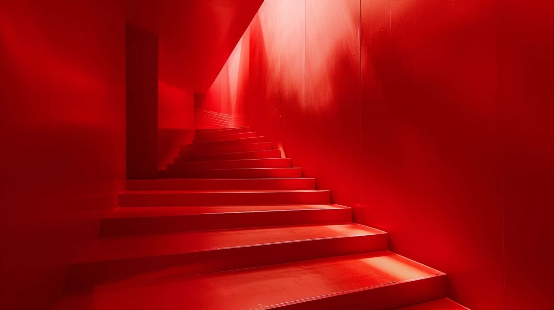 red staircase, intense red light, glowing tunnel-like corridor, Full HD Desktop Wallpaper