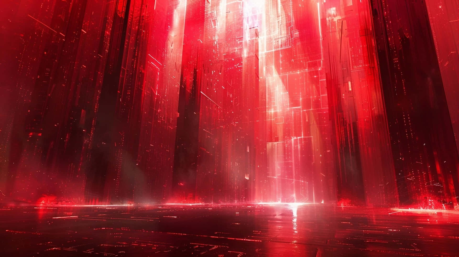 Red Digital Rain, cyberspace, futuristic digital cityscape, Full HD Desktop Wallpaper