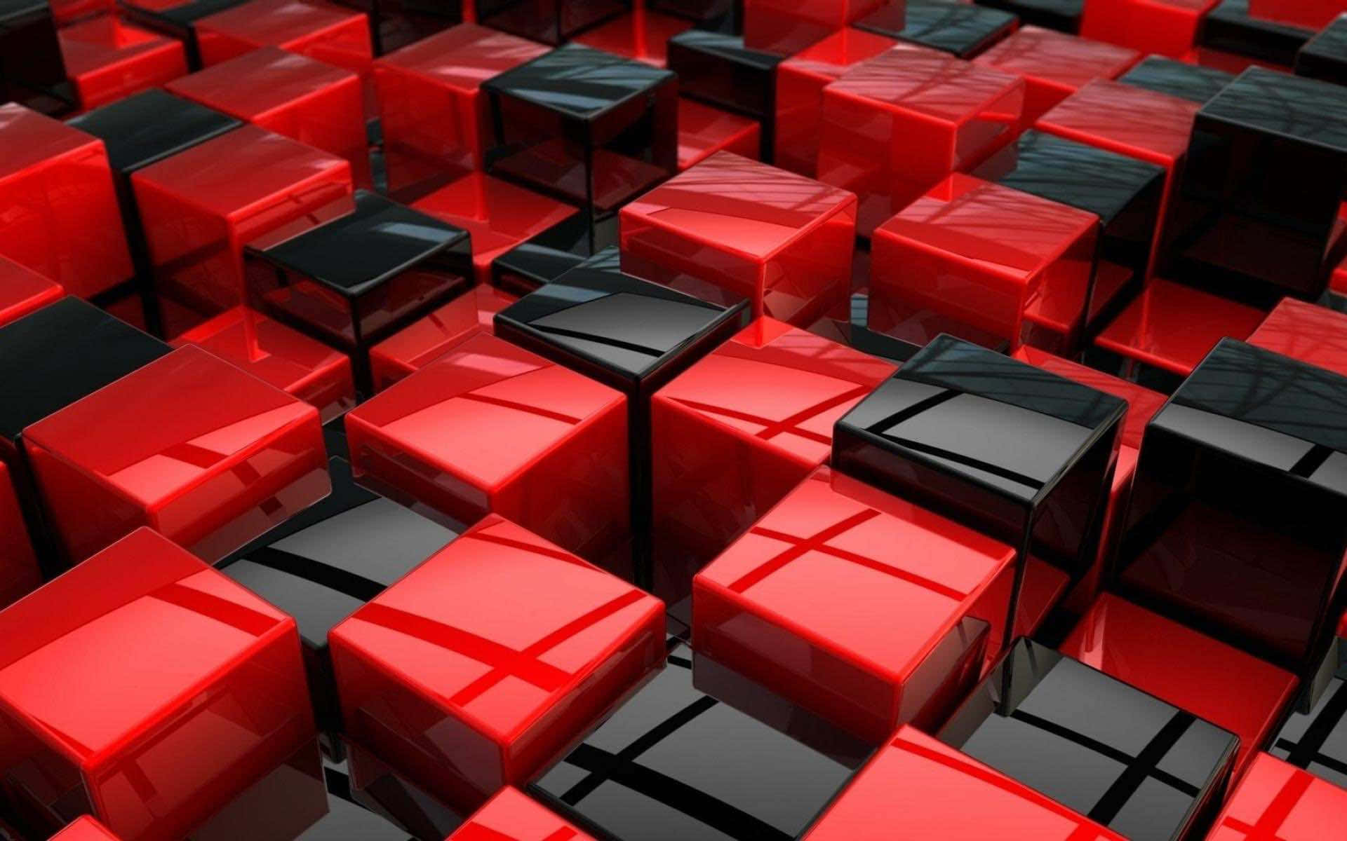 glossy red, black cubes, repeating geometric grid, Full HD Desktop Wallpaper