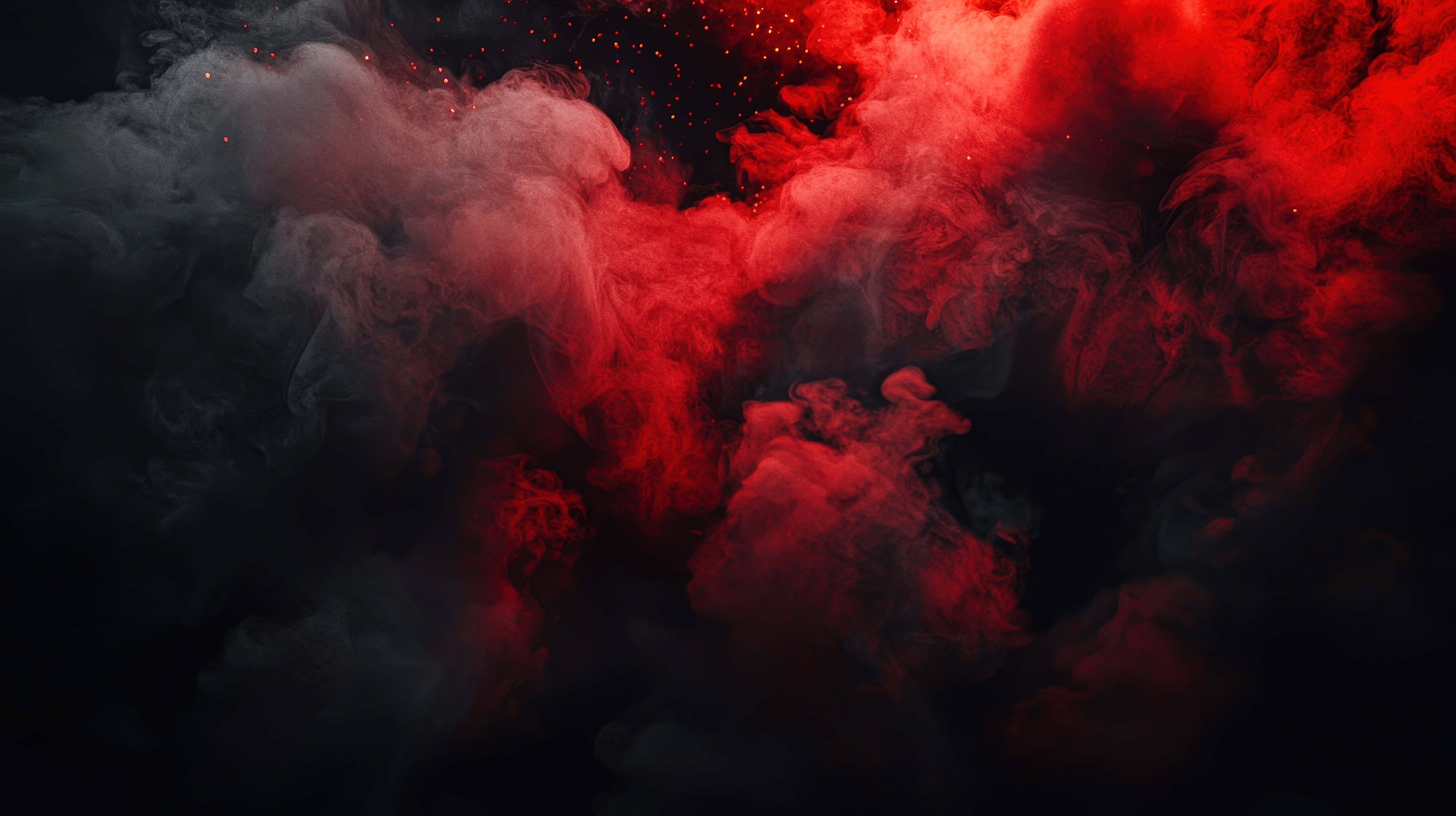 red, black smoke, glowing sparks, 8K Desktop Wallpaper