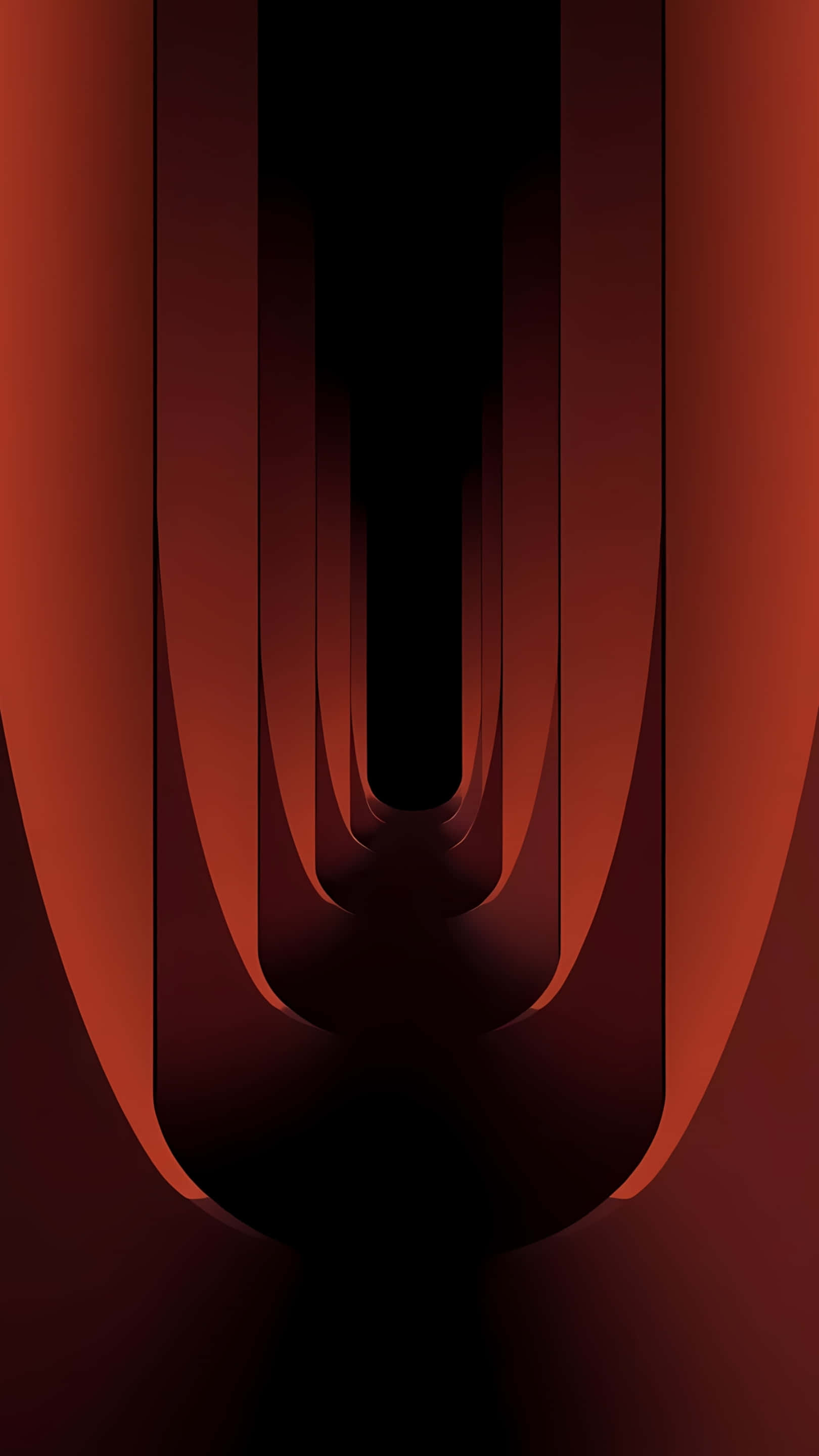 abstract red geometric tunnel, vertical pillars, deep red curved panels, 2K Phone Wallpaper