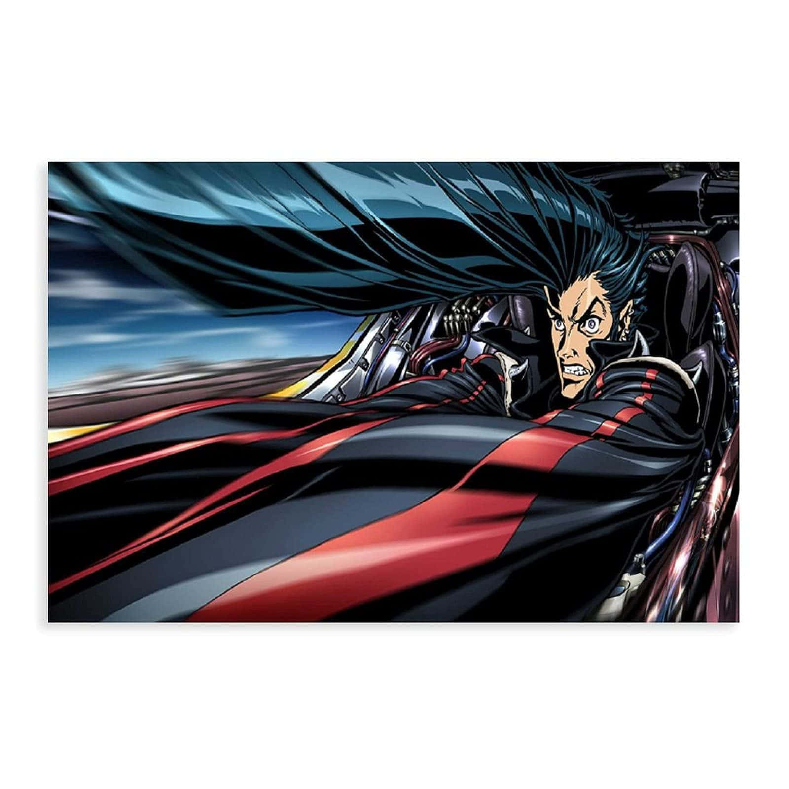 Redline, spiky blue hair, red and black sports car, HD Desktop Wallpaper
