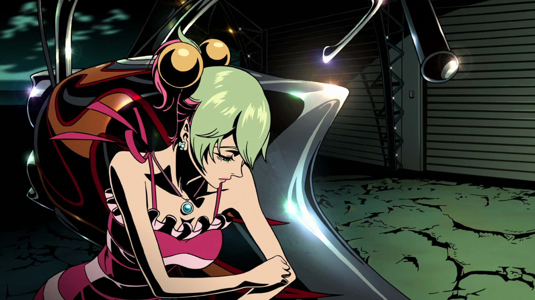 Redline, green-haired anime girl, pink outfit, HD Desktop Wallpaper