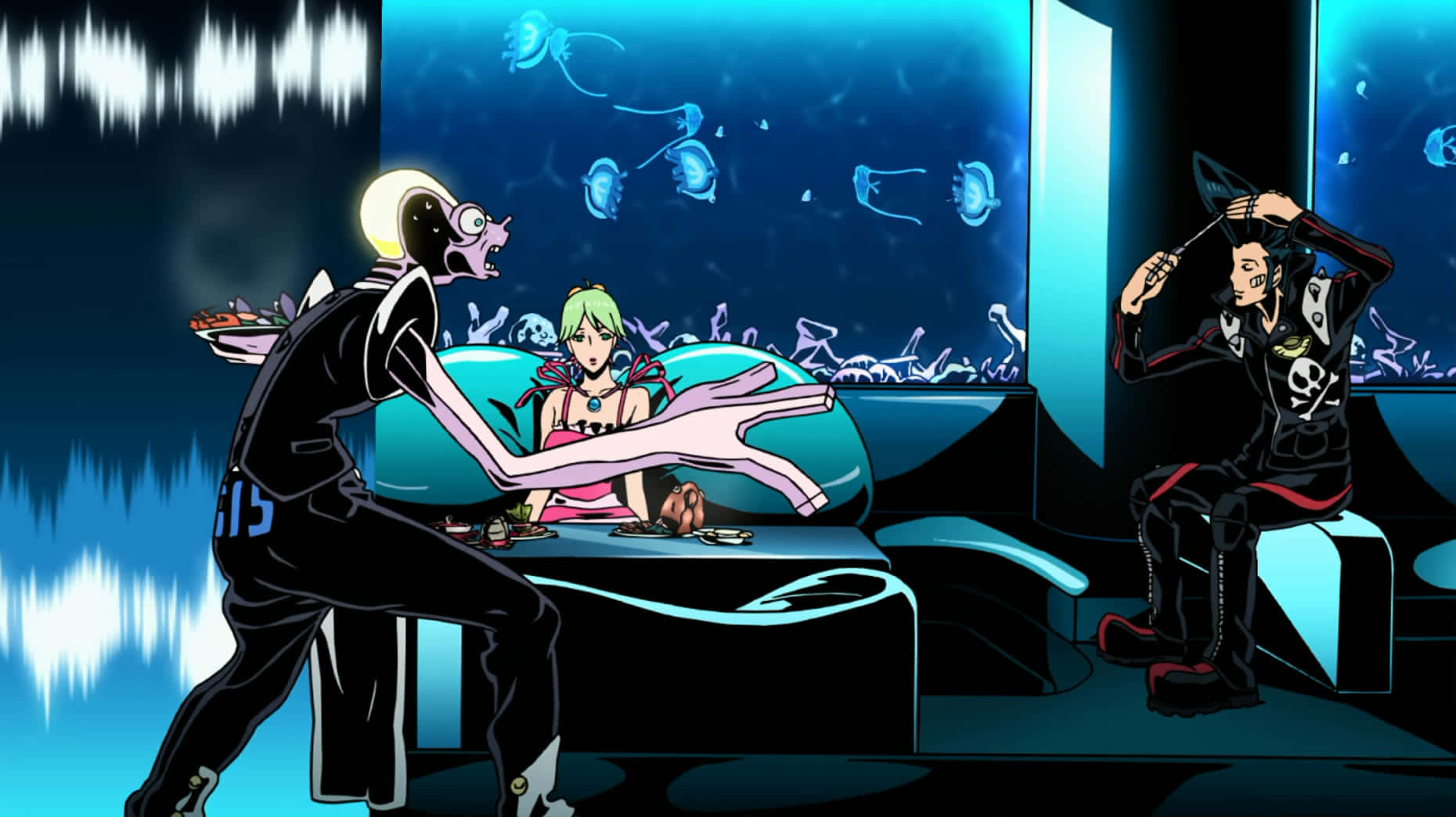 Redline, anime characters, neon-lit room, HD Desktop Wallpaper