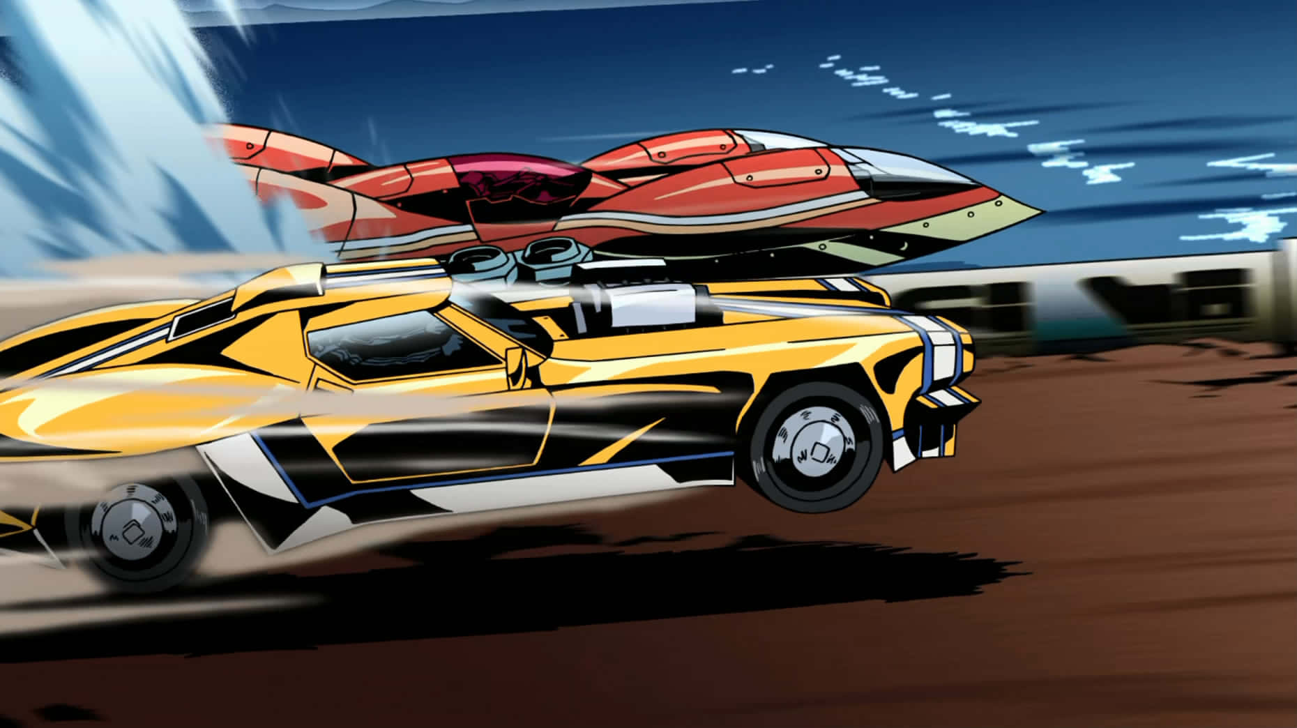 Redline, yellow and black futuristic sports car, desert, HD Desktop Wallpaper