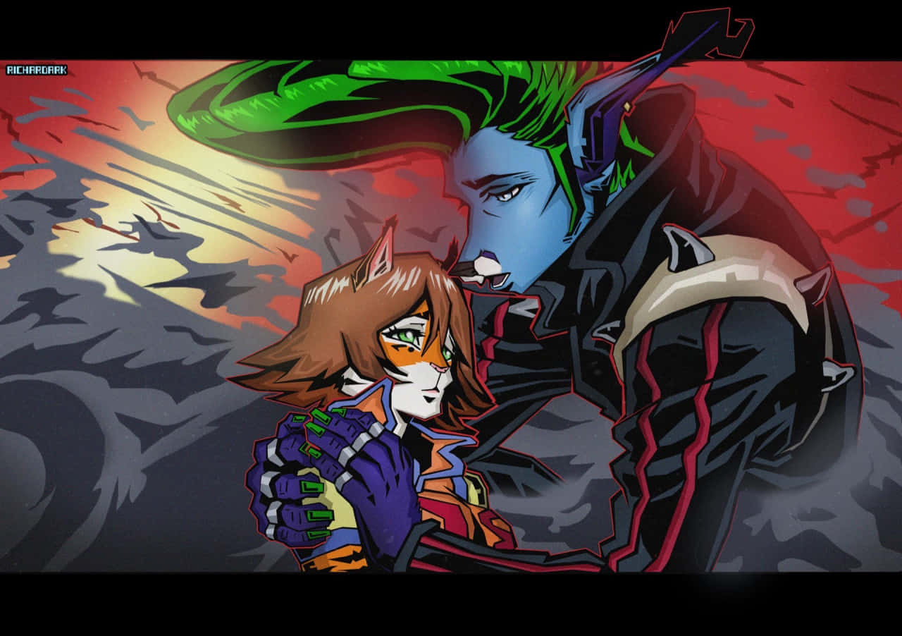 Redline, blue-skinned character, green hair, HD Desktop Wallpaper