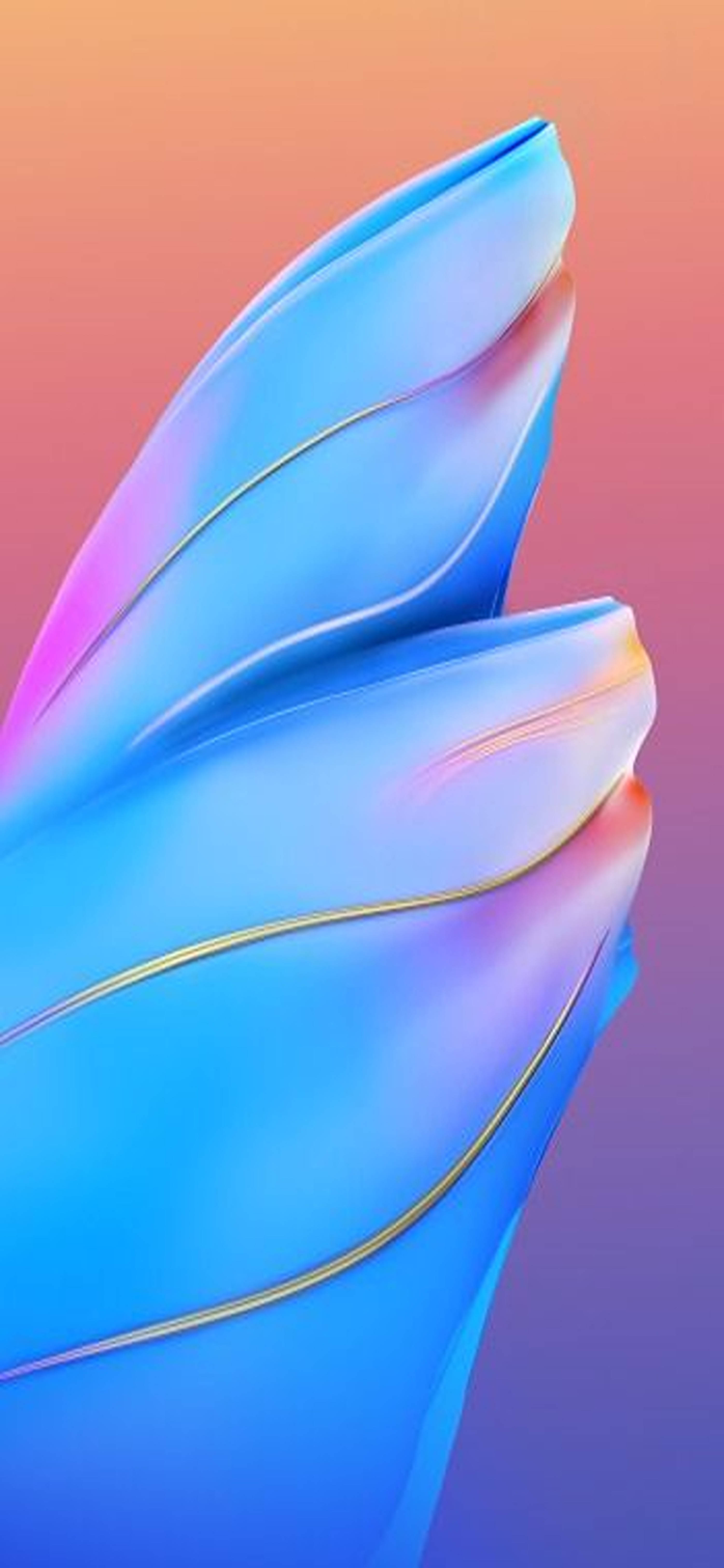 Redmi Note 9 Pro, light blue flower, golden lines, 5K Phone Wallpaper