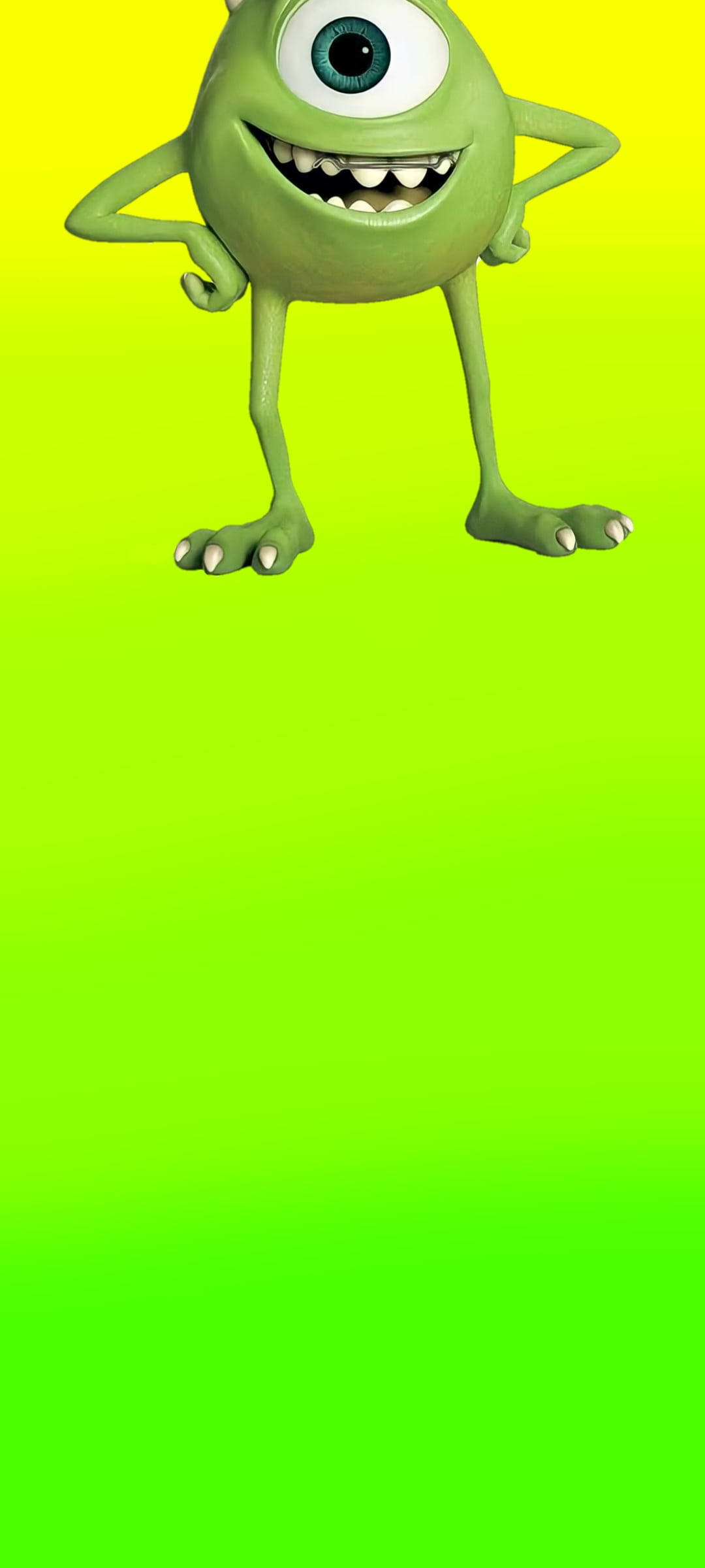 Redmi Note 9 Punch Hole, green one-eyed monster, neon yellow to green gradient background, Full HD Phone Wallpaper