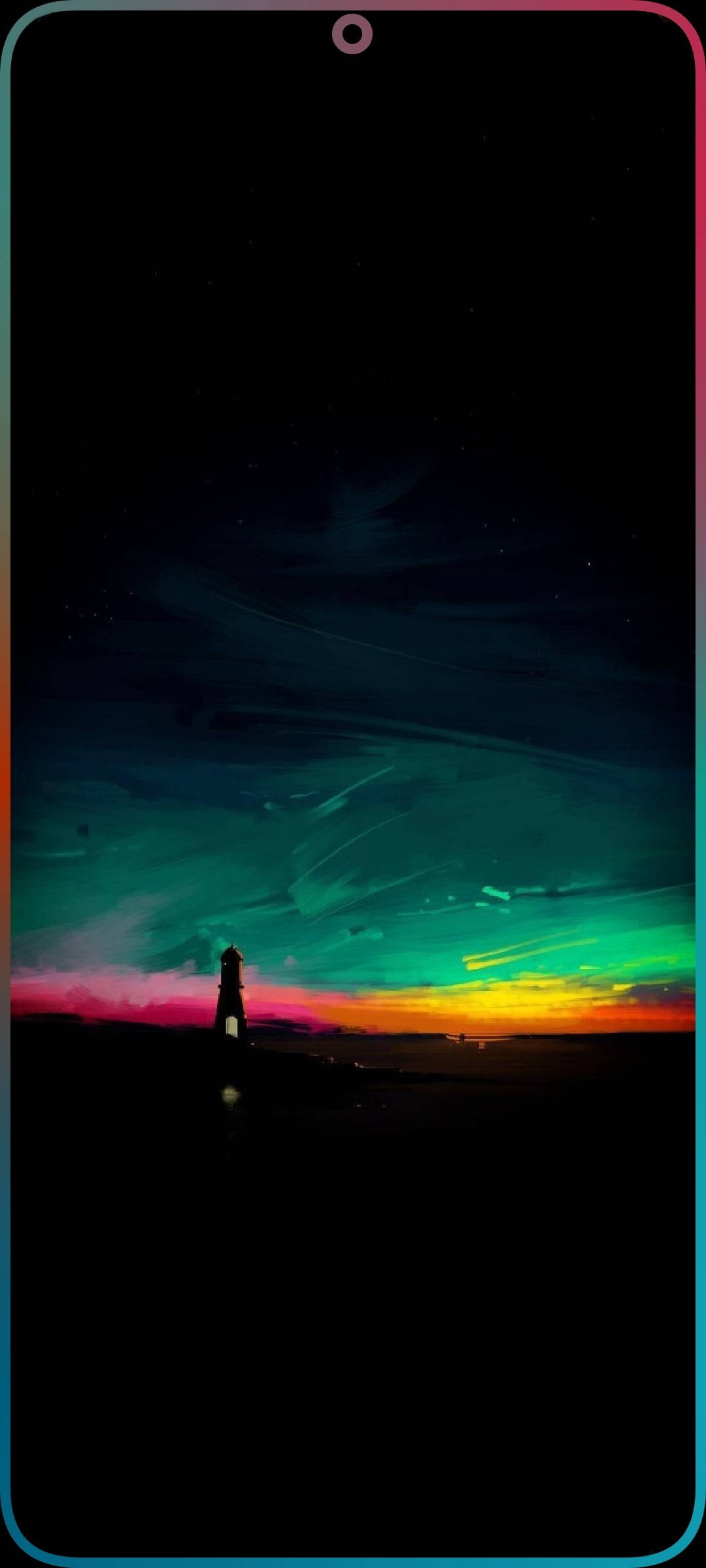 Redmi Note 9 Punch Hole, rainbow tower, lighthouse silhouette, Full HD Phone Wallpaper