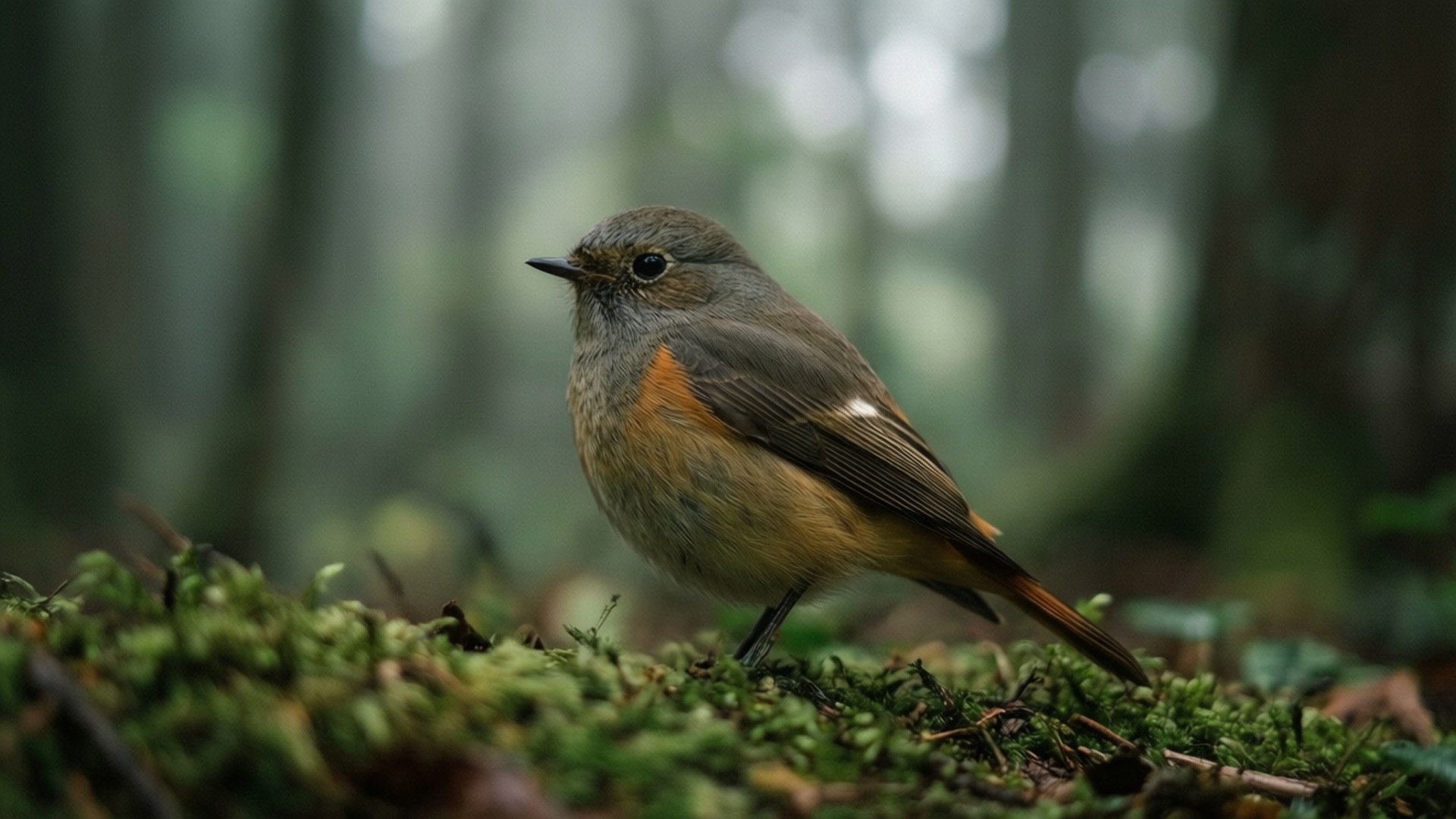 Misty Forest Redstart, gray head, orange breast, Full HD Desktop Wallpaper