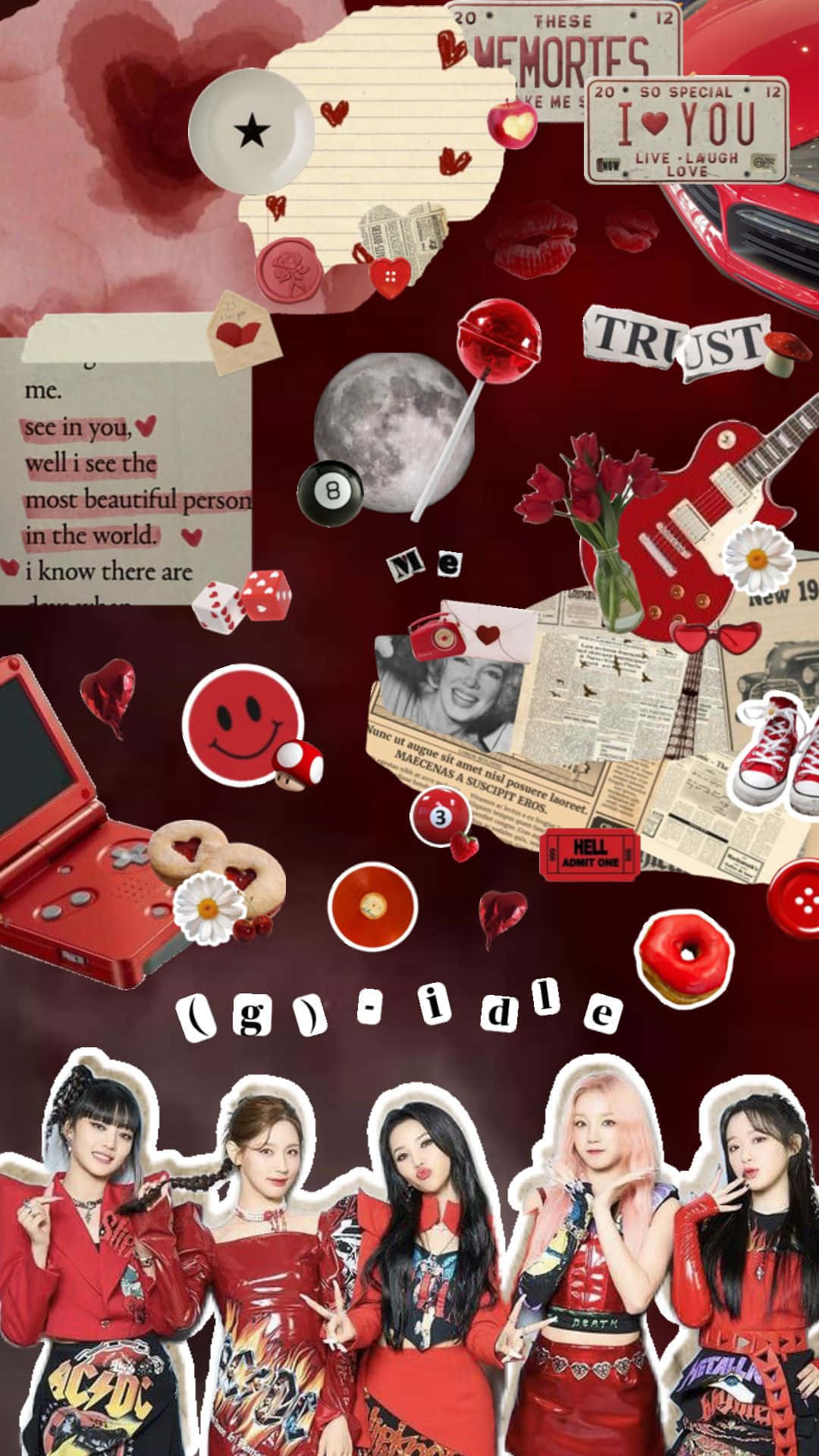 (g)idle, red-themed, vintage license plates, Full HD Phone Wallpaper