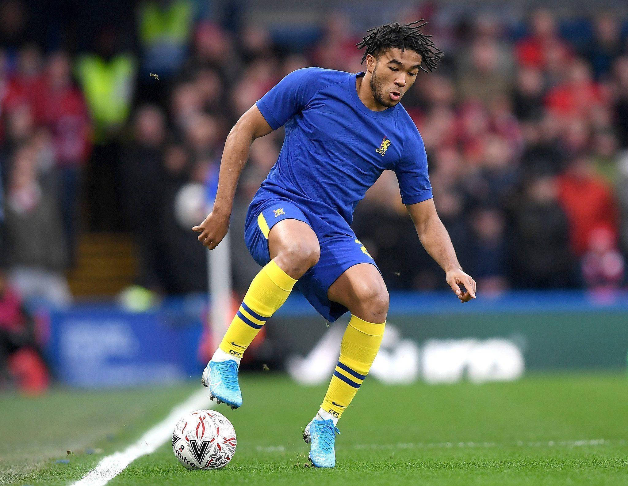 Reece James, blue and yellow kit, patterned ball, Full HD Desktop Wallpaper