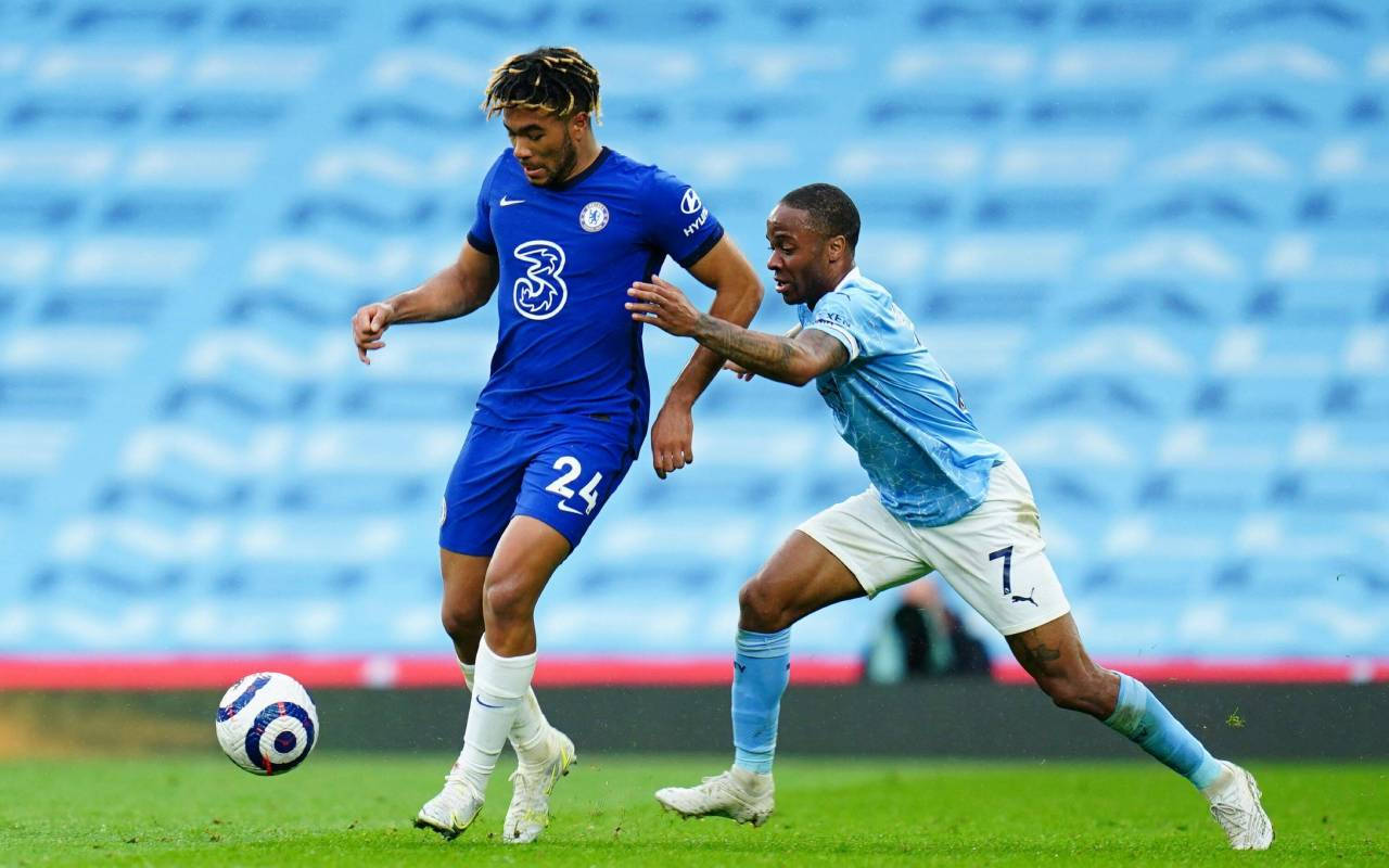 Reece James, vibrant green pitch, empty blue stadium seats, HD Desktop Wallpaper