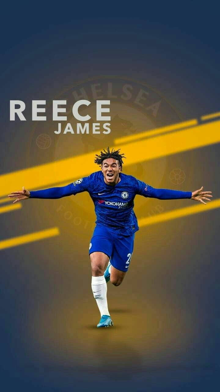 Reece James, blue Chelsea kit, yellow and blue gradient background, HD Phone Wallpaper