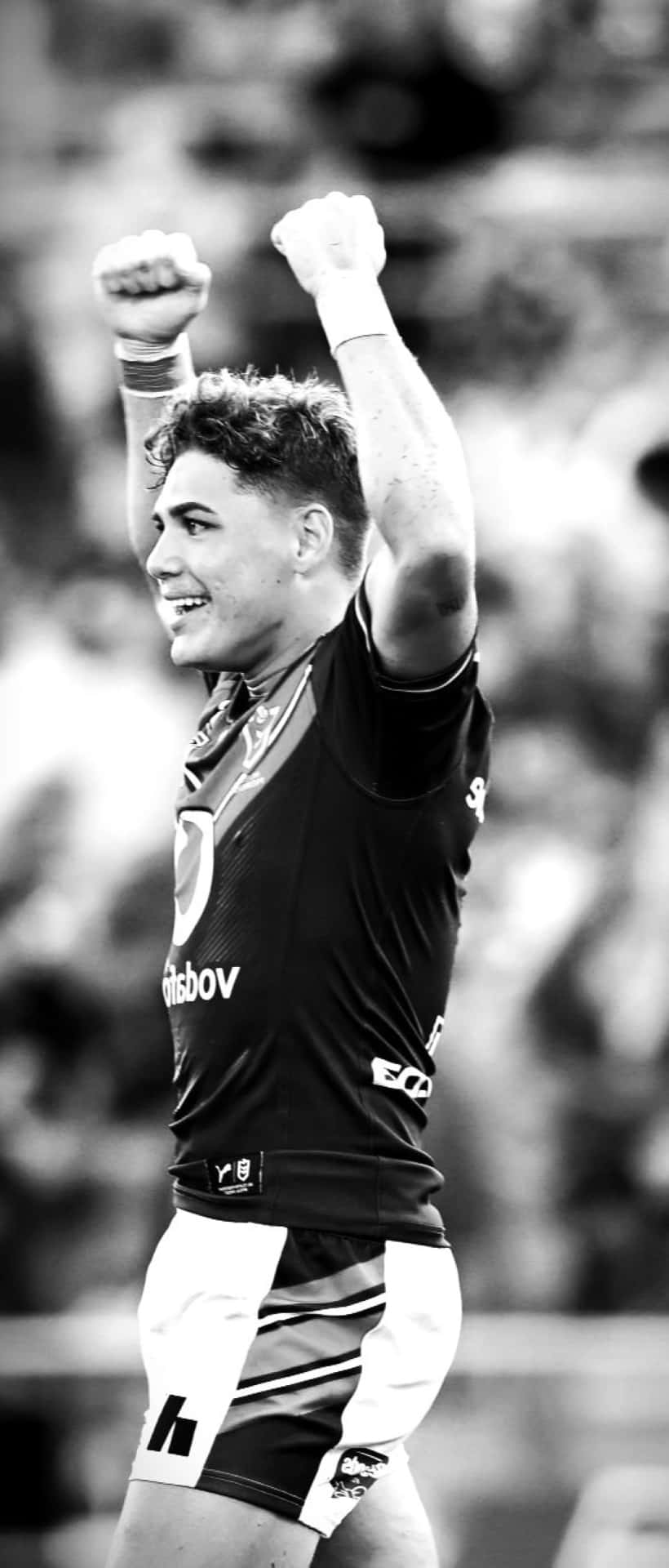 Reece Walsh, rugby player, black and white photo, Full HD Phone Wallpaper