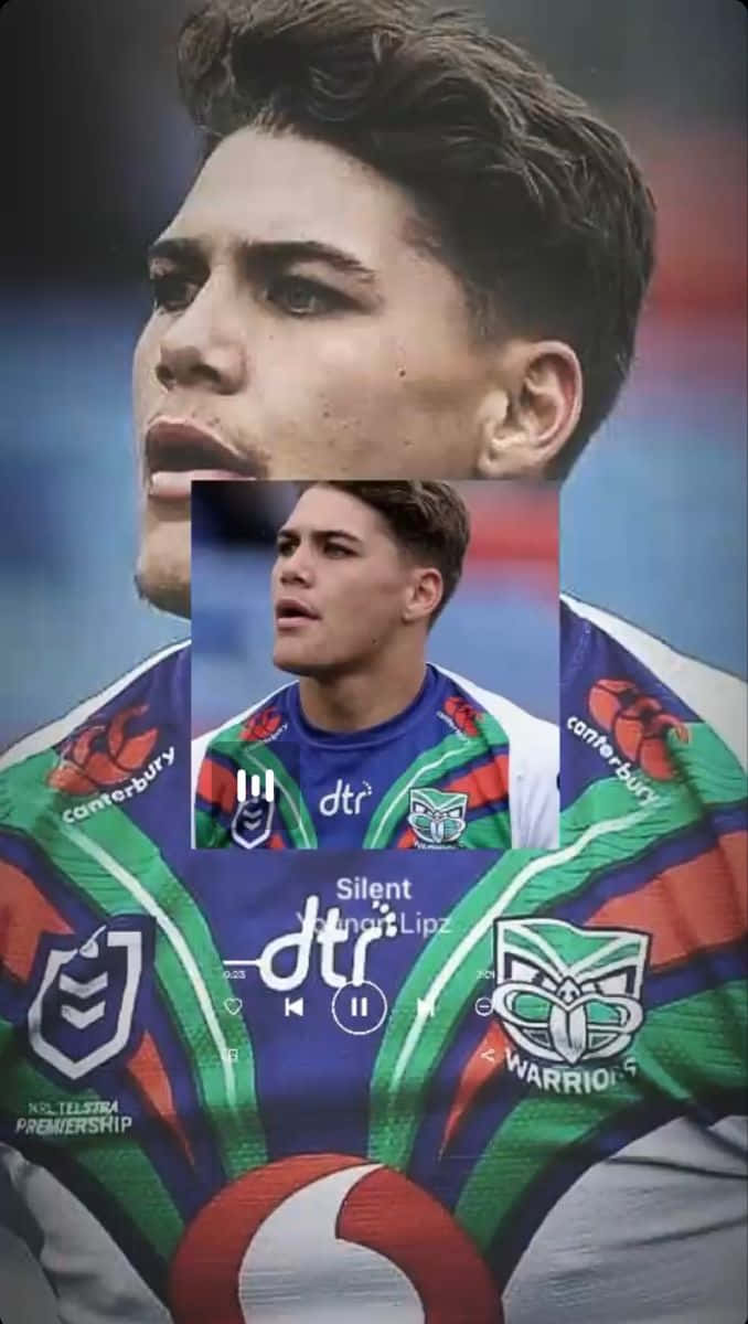 Reece Walsh, green red and blue jersey, music player overlay, SD Phone Wallpaper