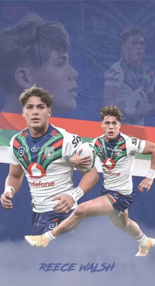 Reece Walsh, green white and blue jerseys, blue background, SD Phone Wallpaper