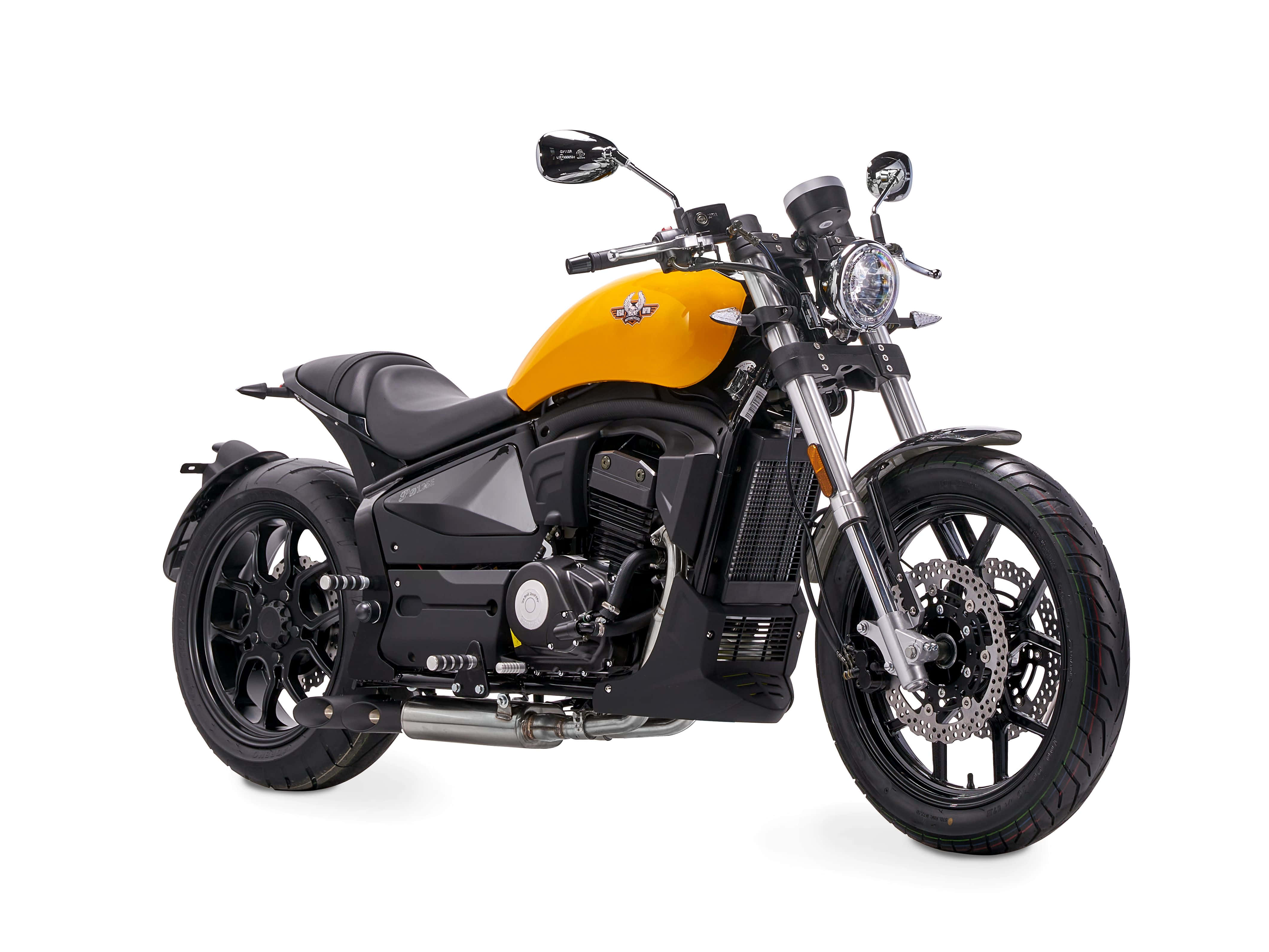 Regal Raptor, yellow fuel tank, black motorcycle, 4K Desktop Wallpaper