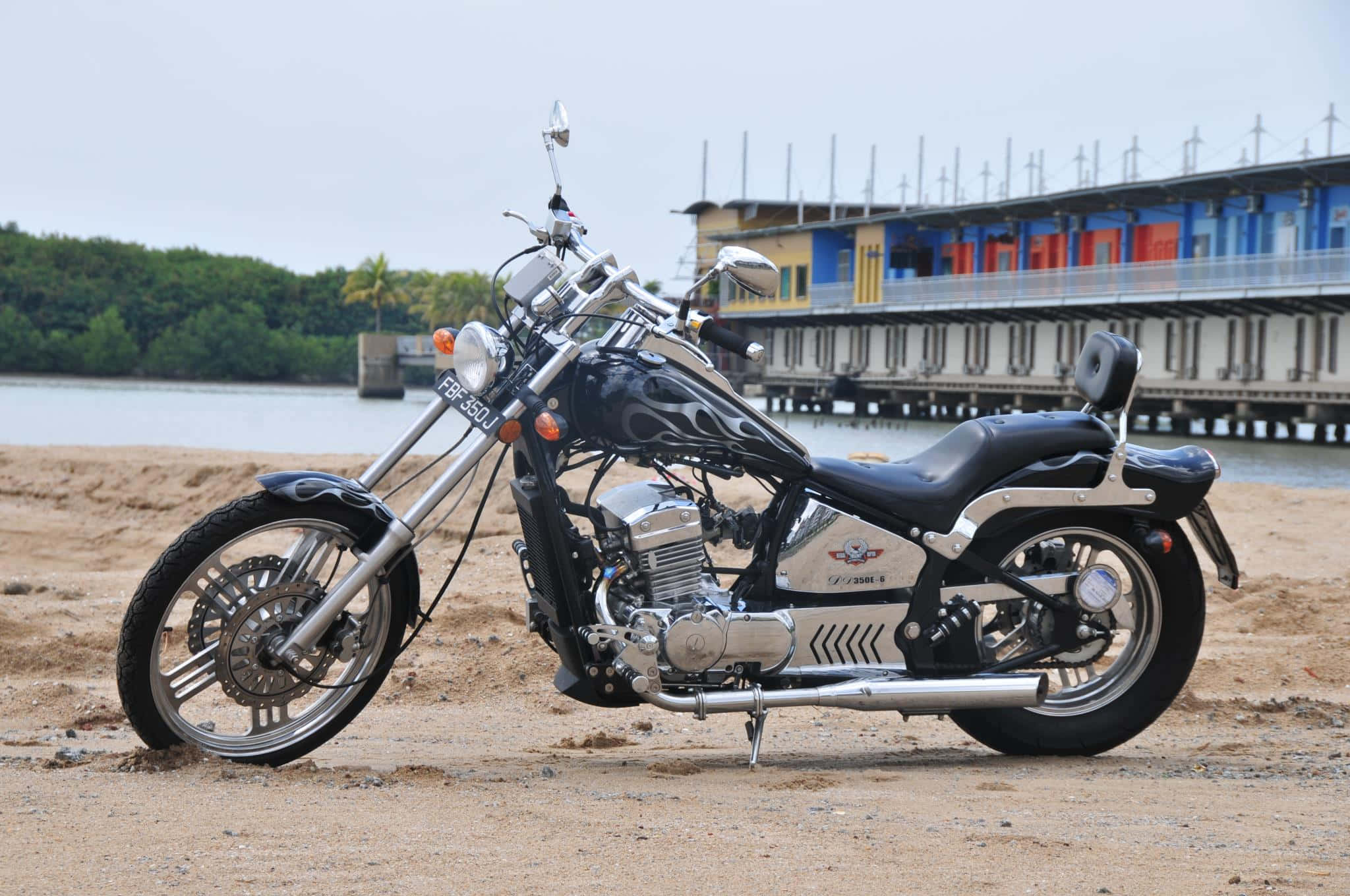 Regal Raptor, black and chrome chopper, flame decals, Full HD Desktop Wallpaper