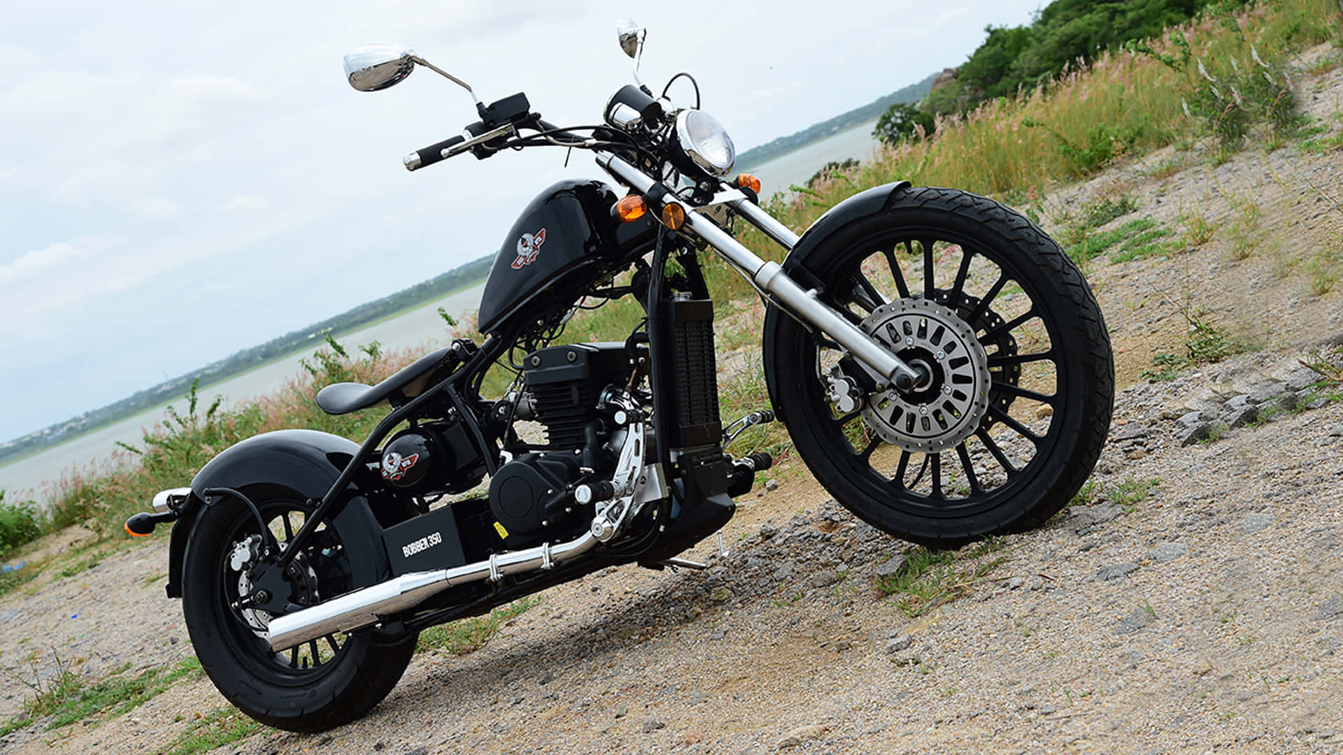 Regal Raptor, black chopper motorcycle, chrome accents, Full HD Desktop Wallpaper