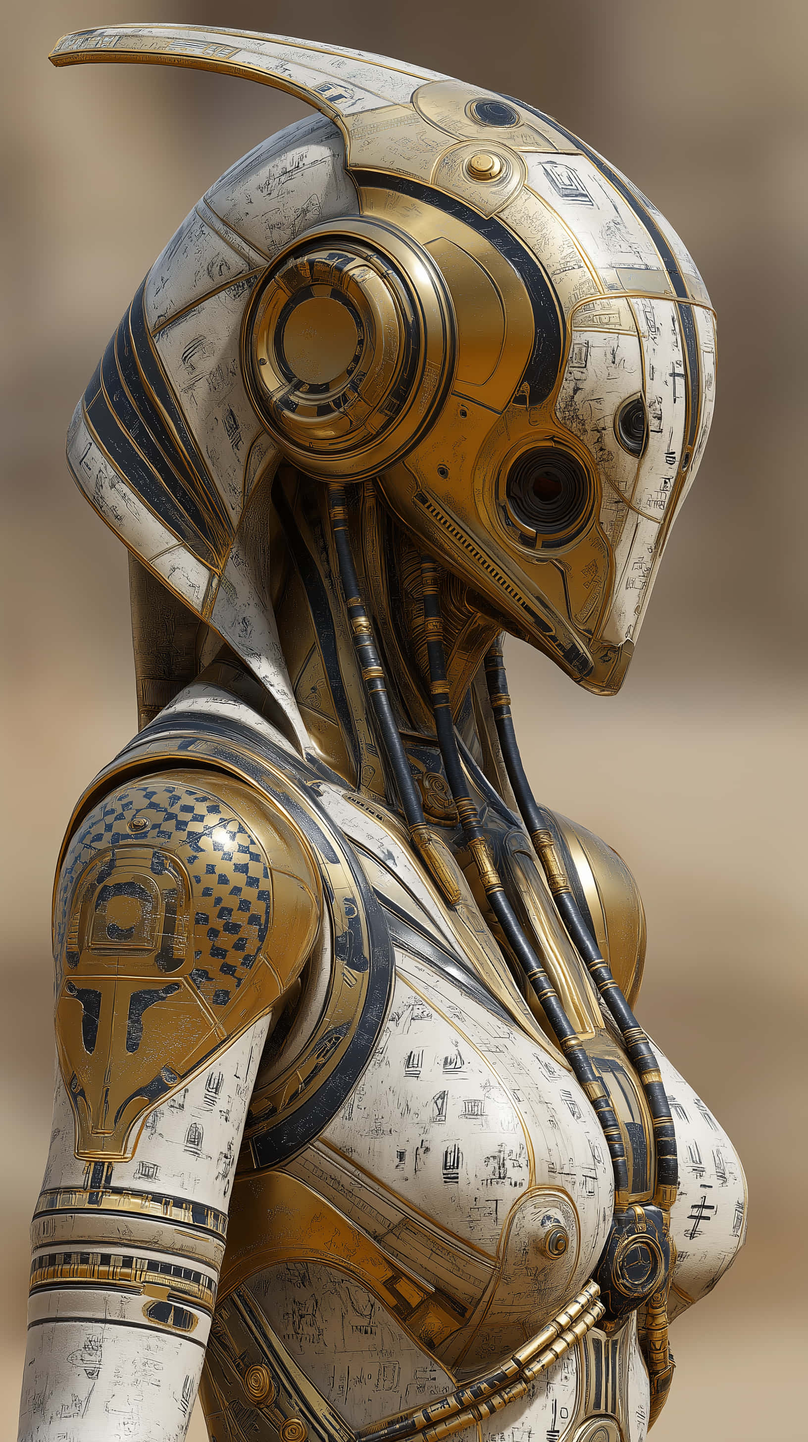 Regal, sci fi egyptian cyborg, desert environment, 2K Phone Wallpaper