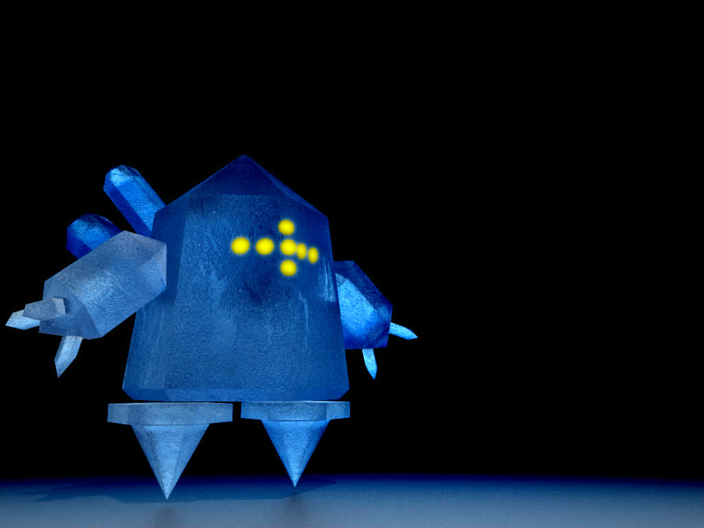 Regice, glowing blue crystalline robot, yellow dots on its chest, SD Desktop Wallpaper