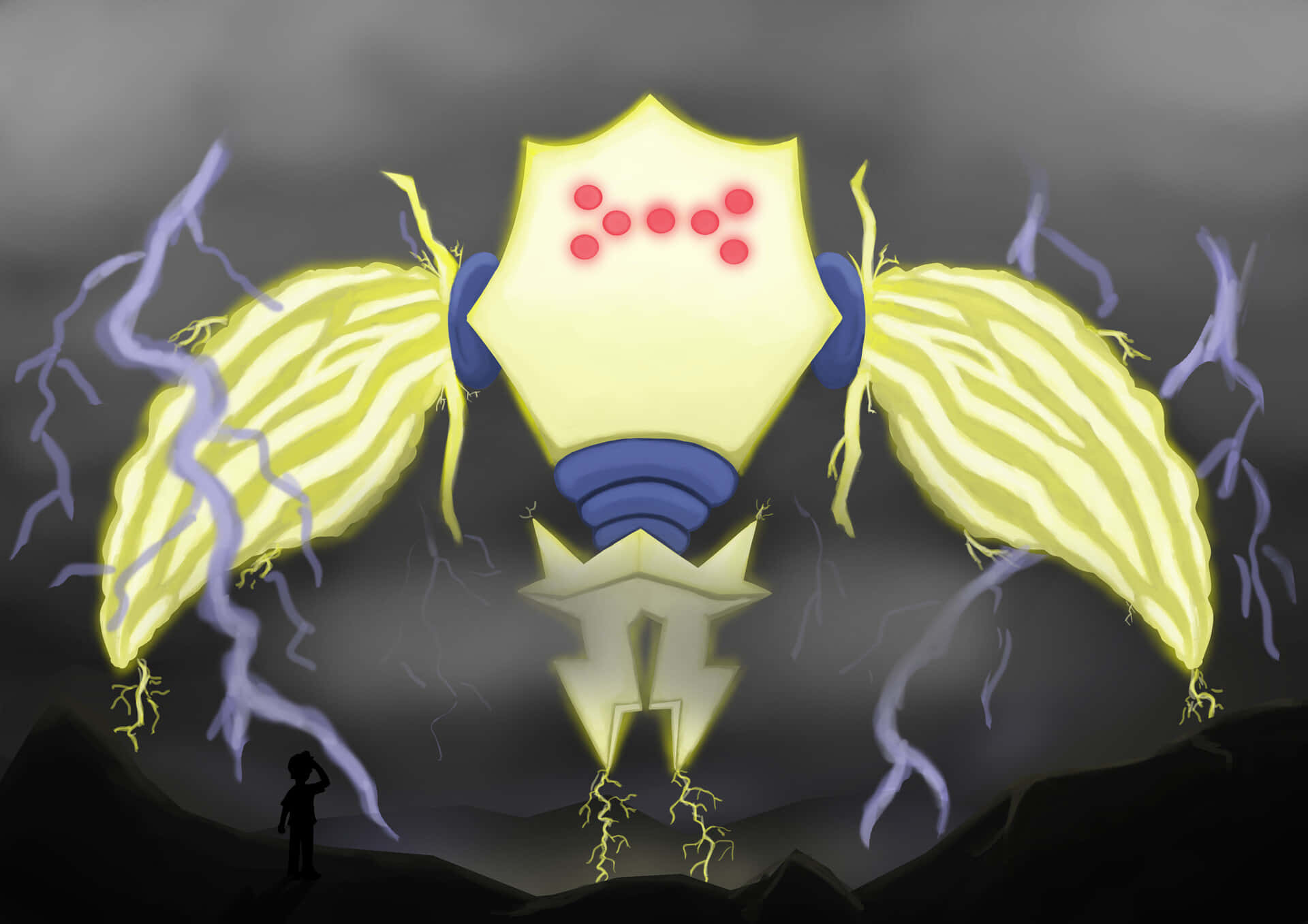 Regieleki, thunderstorm, glowing yellow armored creature, Full HD Desktop Wallpaper