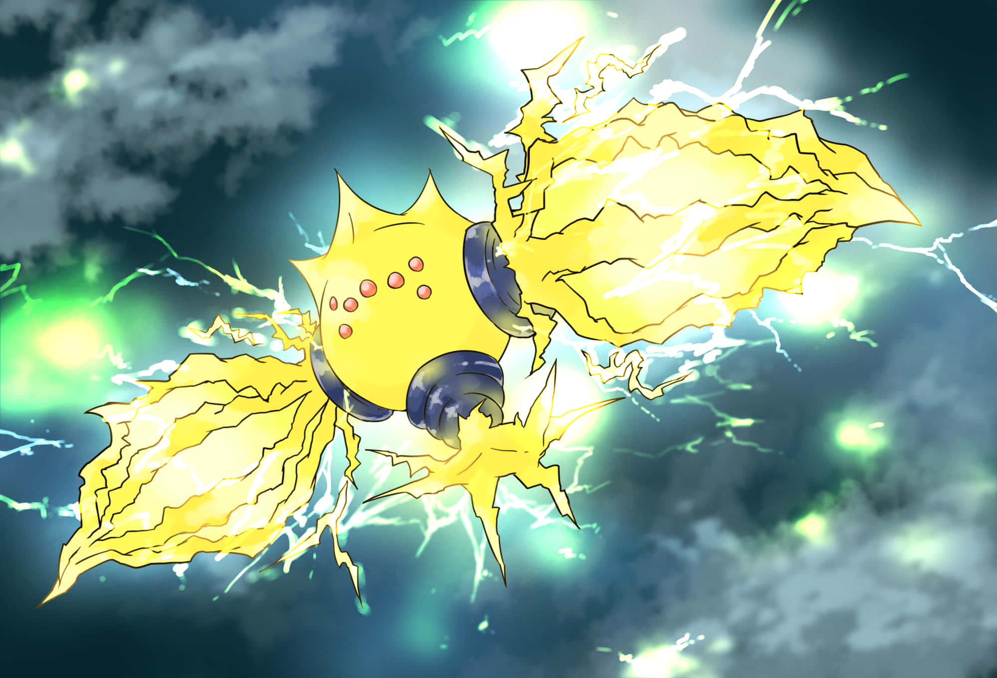 Regieleki, yellow electric Pokémon, spiky wings, Full HD Desktop Wallpaper