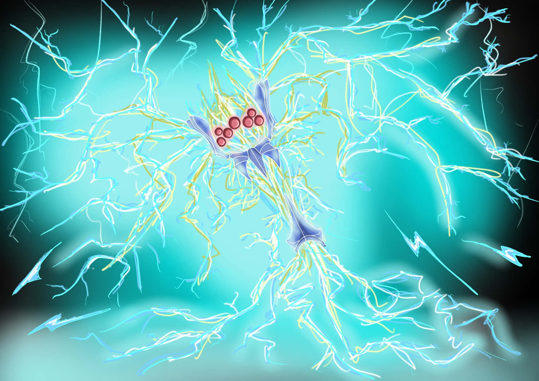 Regieleki, blue electricity, red synaptic vesicles, HD Desktop Wallpaper