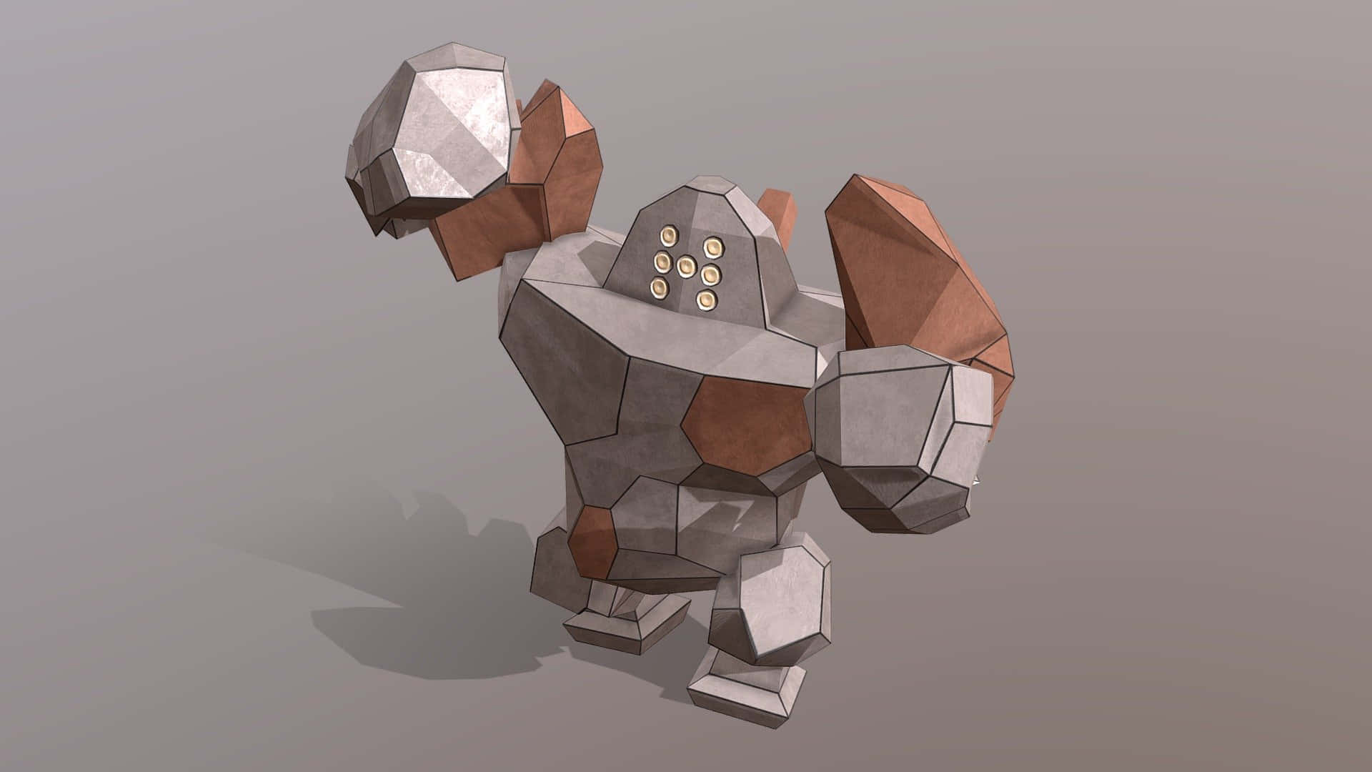 Regirock, low-poly 3d-rendered, gray and copper facets, Full HD Desktop Wallpaper