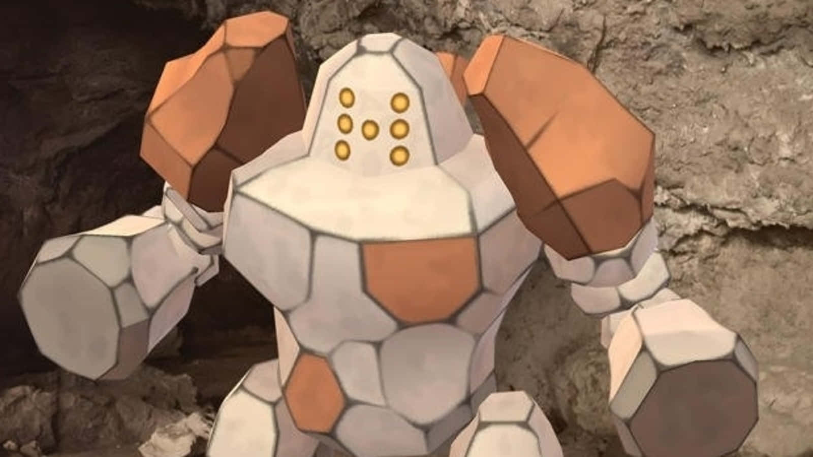 Regirock, pixel-art style, white and orange stone blocks, HD Desktop Wallpaper