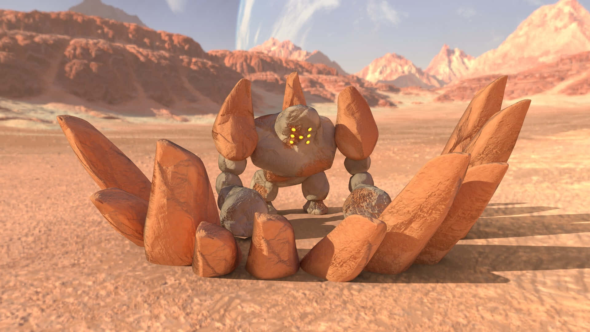 Regirock, desert canyon, glowing eyes, Full HD Desktop Wallpaper