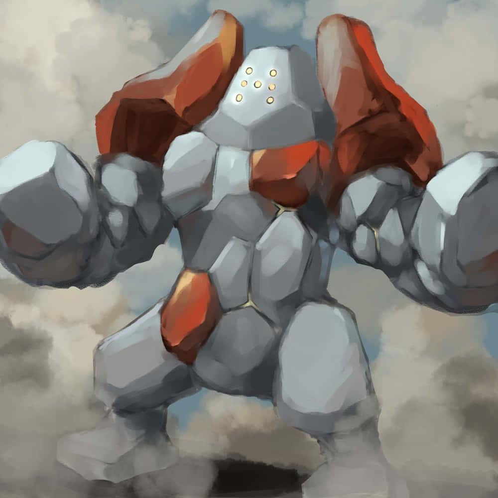 Regirock, glowing eyes, orange accents, SD Desktop Wallpaper