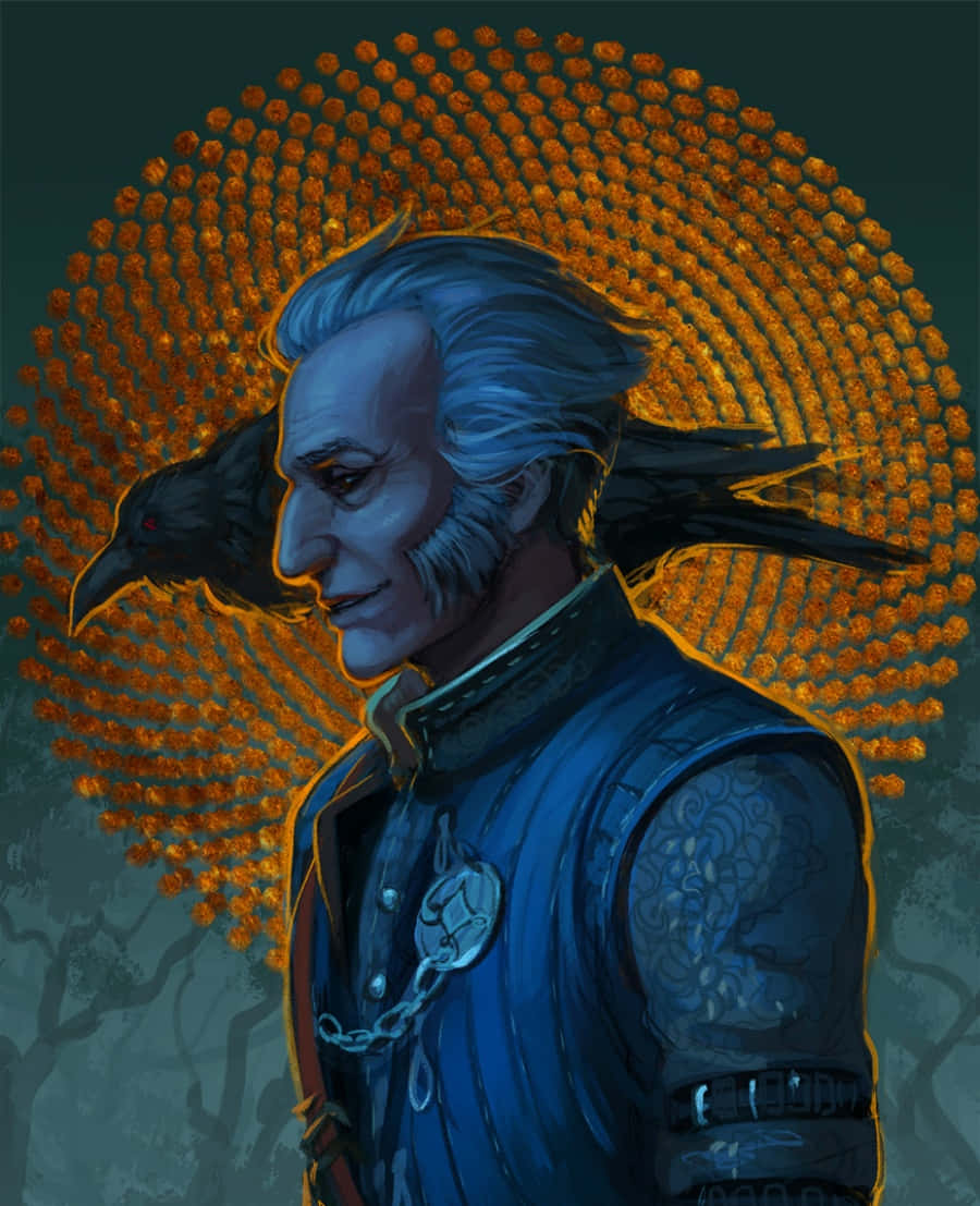 Regis, blue-skinned man, crow, SD Phone Wallpaper