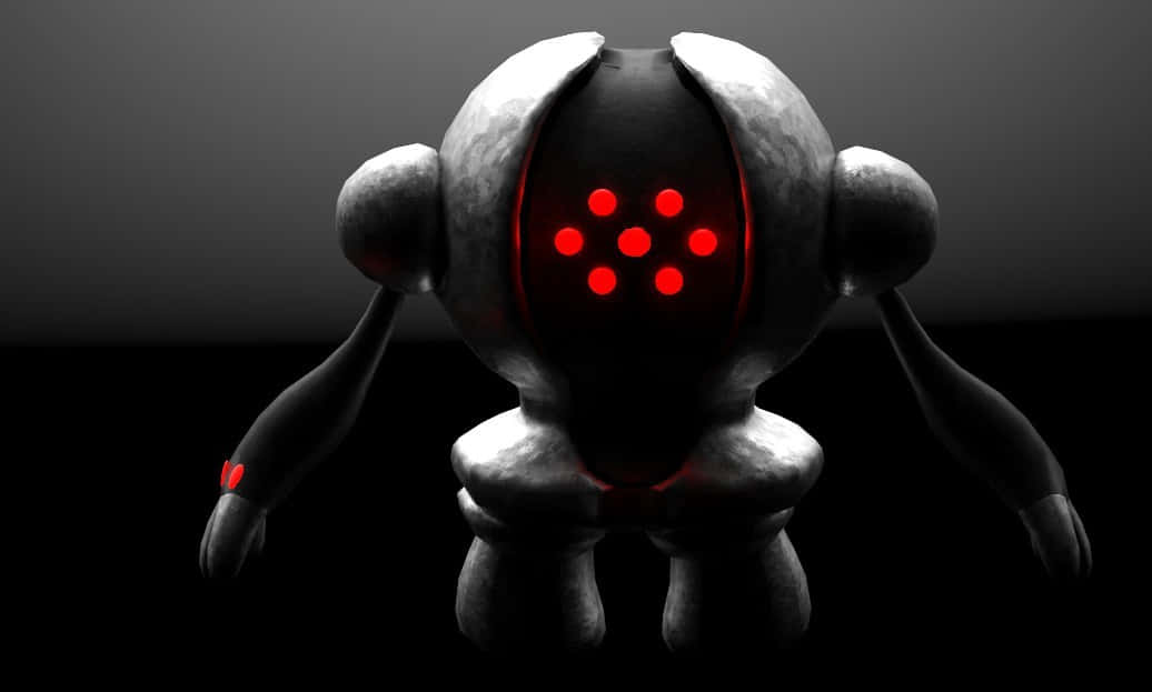 Registeel, glowing red dot eyes, dark gradient background, SD Desktop Wallpaper