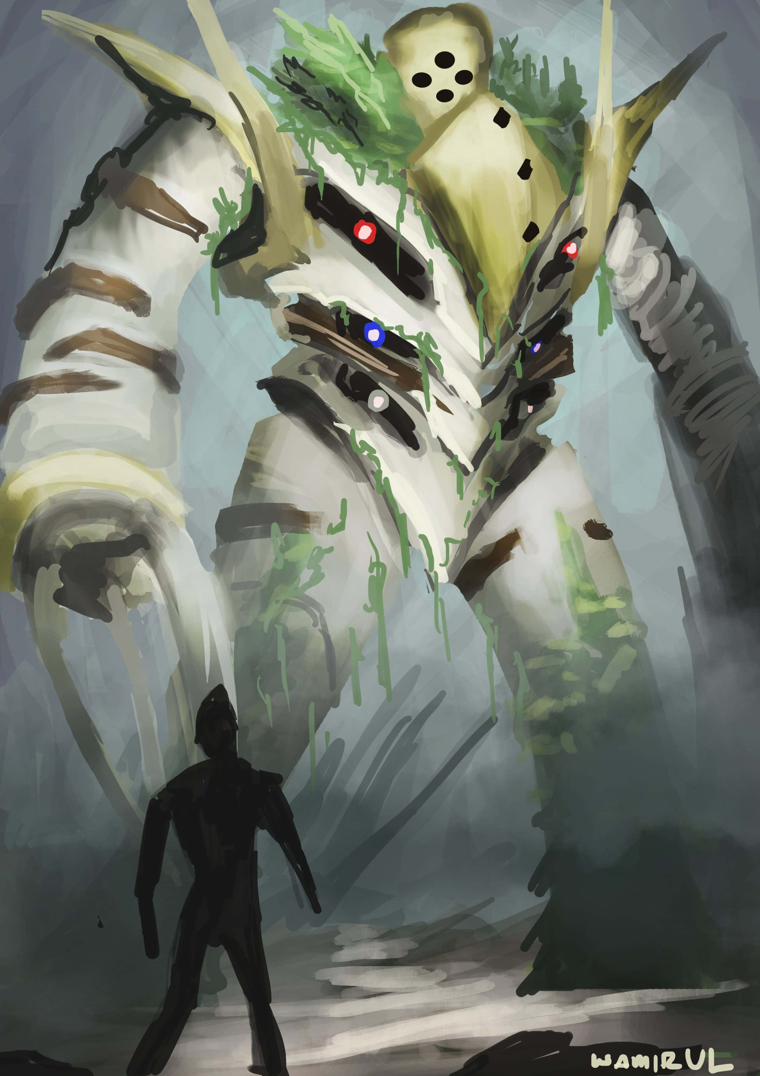 Registeel, moss-covered, biomechanical monster, 2K Phone Wallpaper
