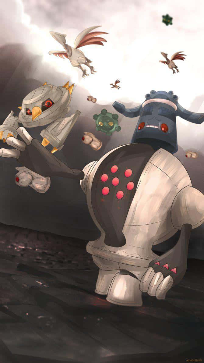 Registeel, giant robot Pokémon, flying bird Pokémon, SD Phone Wallpaper