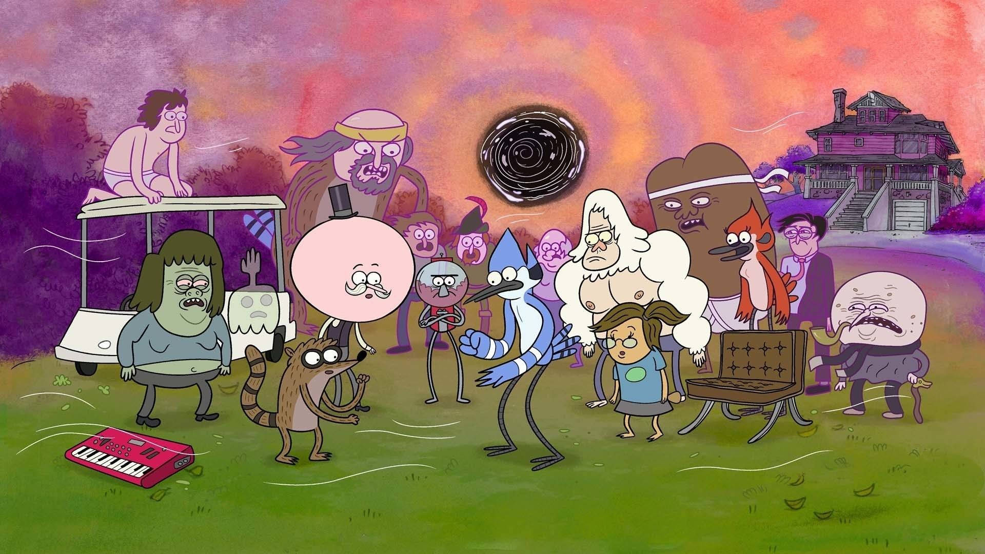 Regular Show, surreal animated scene, quirky cartoon characters, Full HD Desktop Wallpaper
