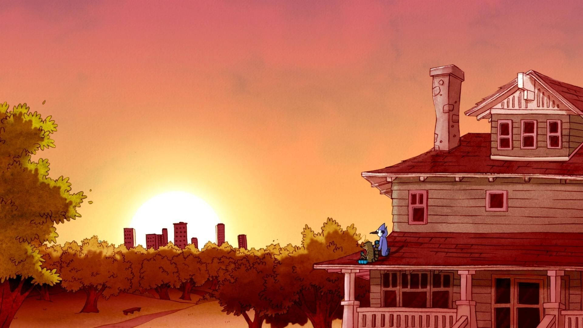 Regular Show, sunset, blue bird, Full HD Desktop Wallpaper