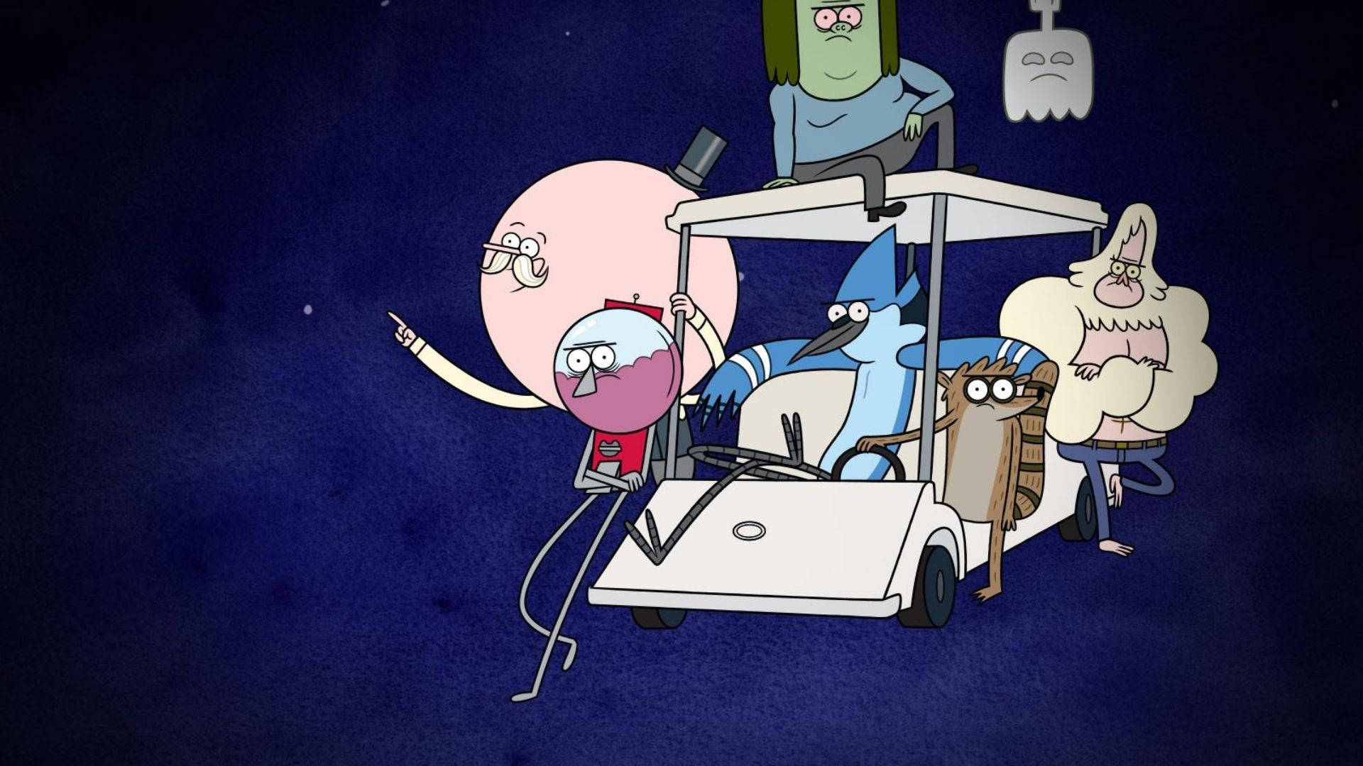 Regular Show, golf cart, starry night sky, Full HD Desktop Wallpaper
