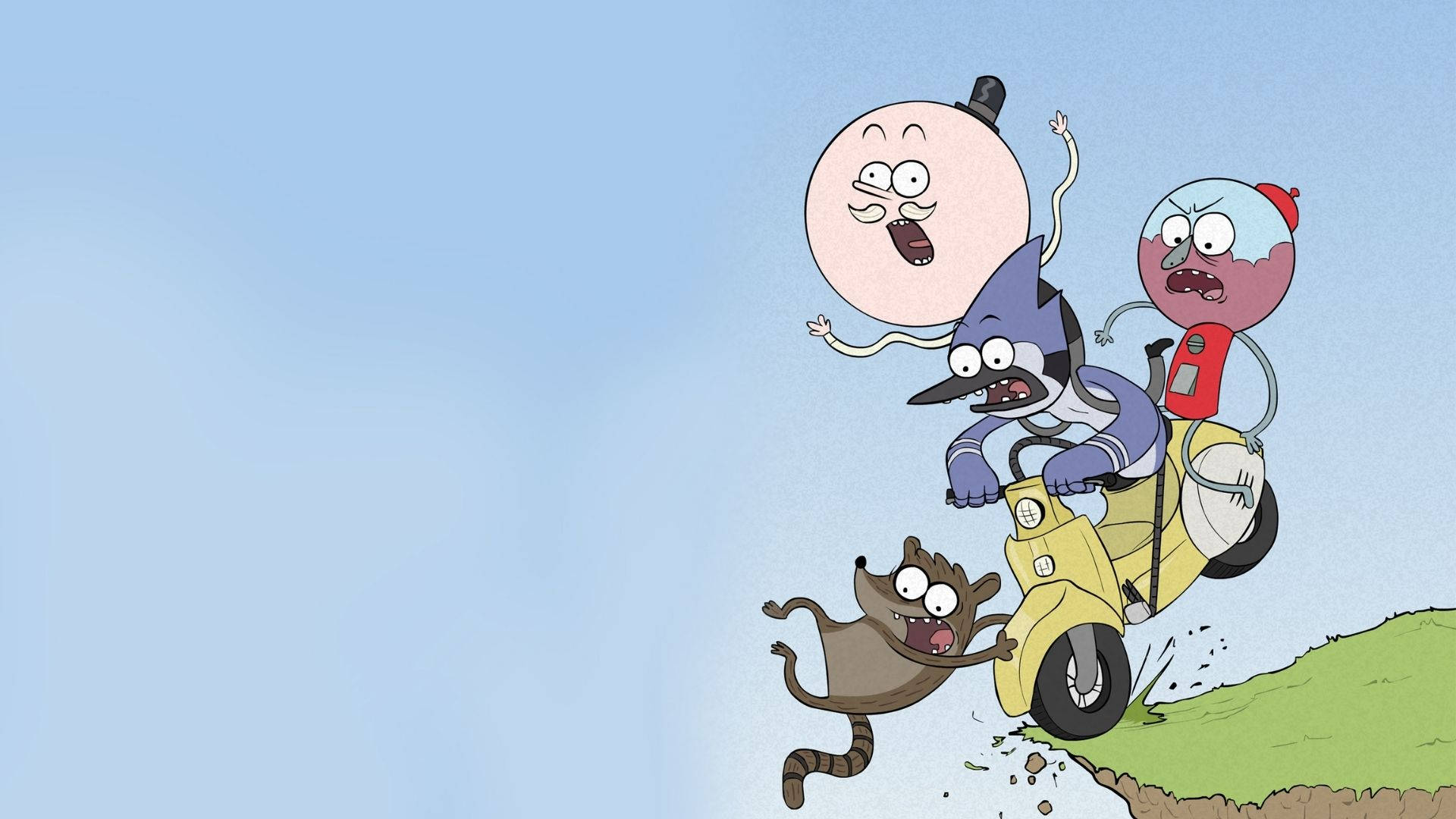 Regular Show, yellow scooter, grassy hill, Full HD Desktop Wallpaper