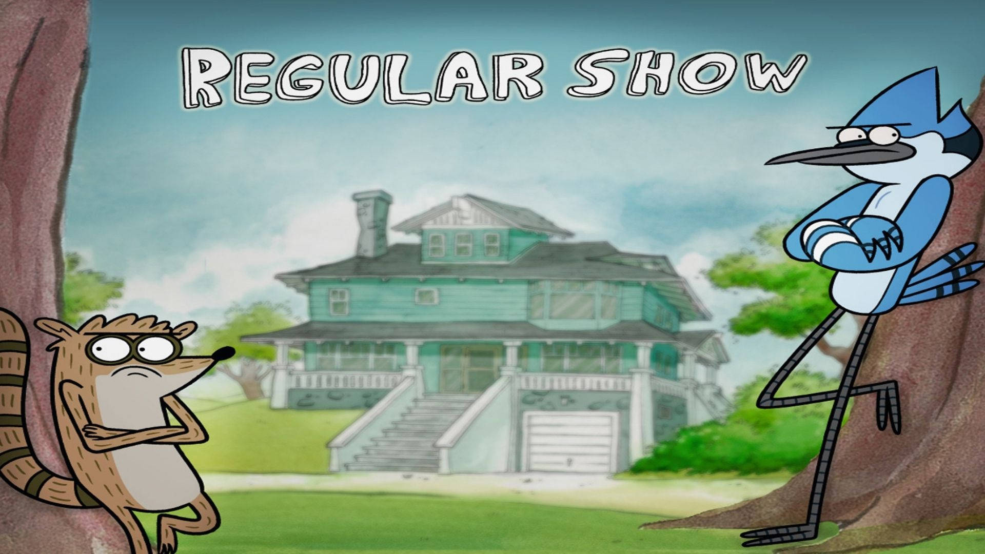 Regular Show, teal house, cloudy sky, Full HD Desktop Wallpaper