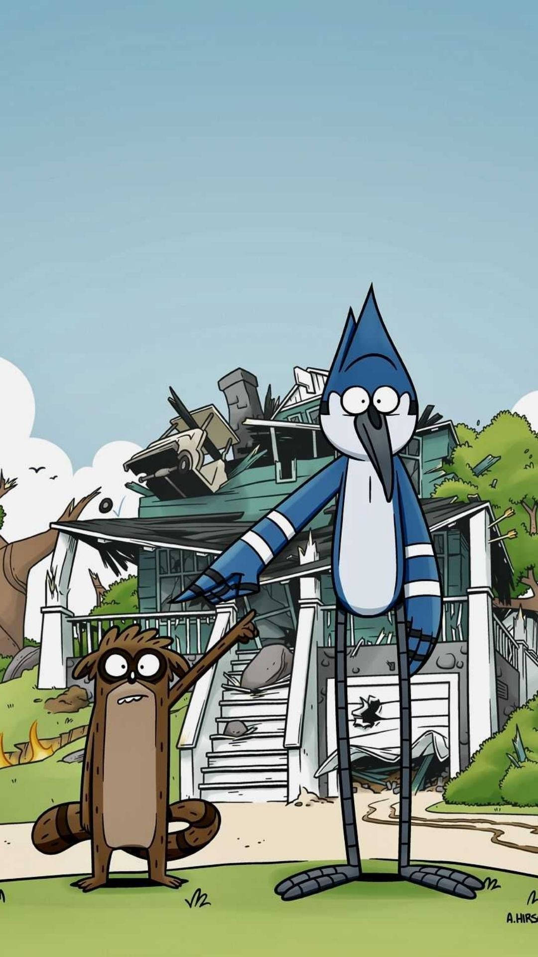 Regular Show, cartoon raccoon, blue jay, Full HD Phone Wallpaper